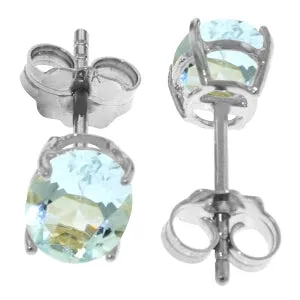 1.8 Carat 14K Solid White Gold Stud Earrings Natural Aquamarine