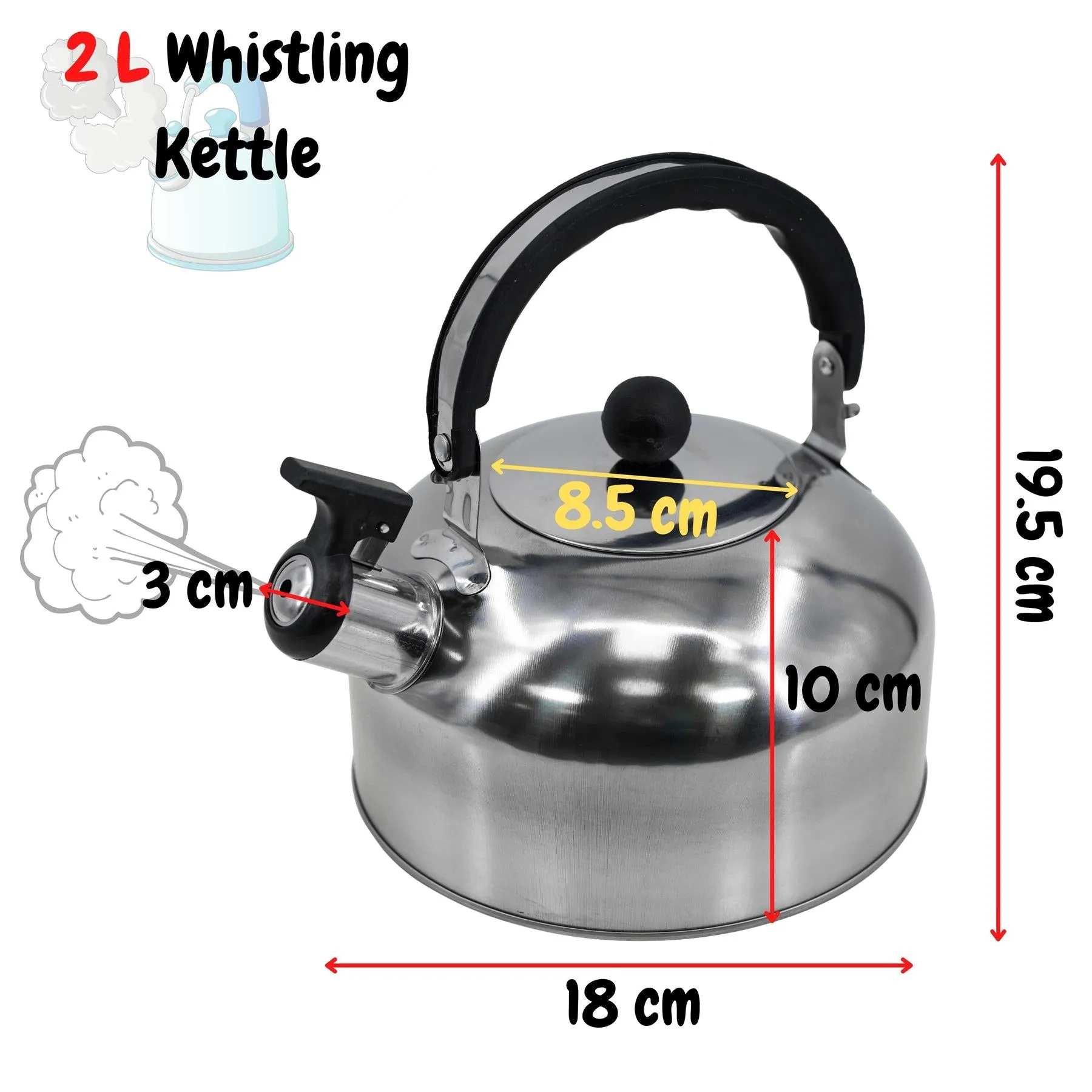 2.5 L Stainless Steel Whistling Camping Kettle