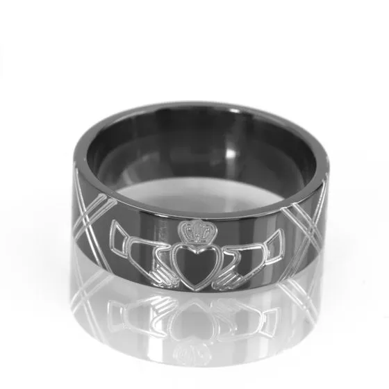 8mm Claddagh Ring, Claddagh Symbol, Black Zirconium