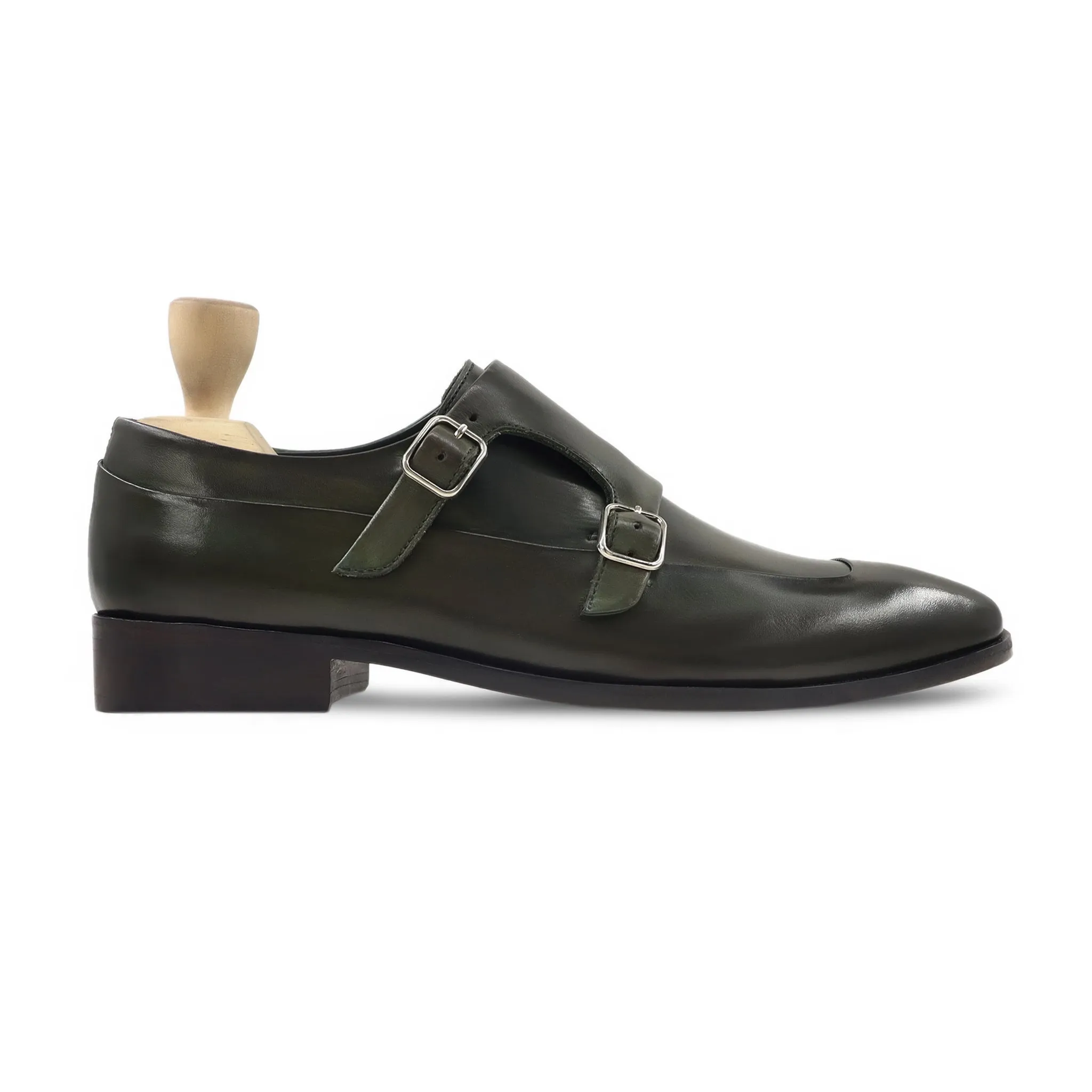 Amari - Men's Burnished Dark Green Calf Leather Double Monkstrap