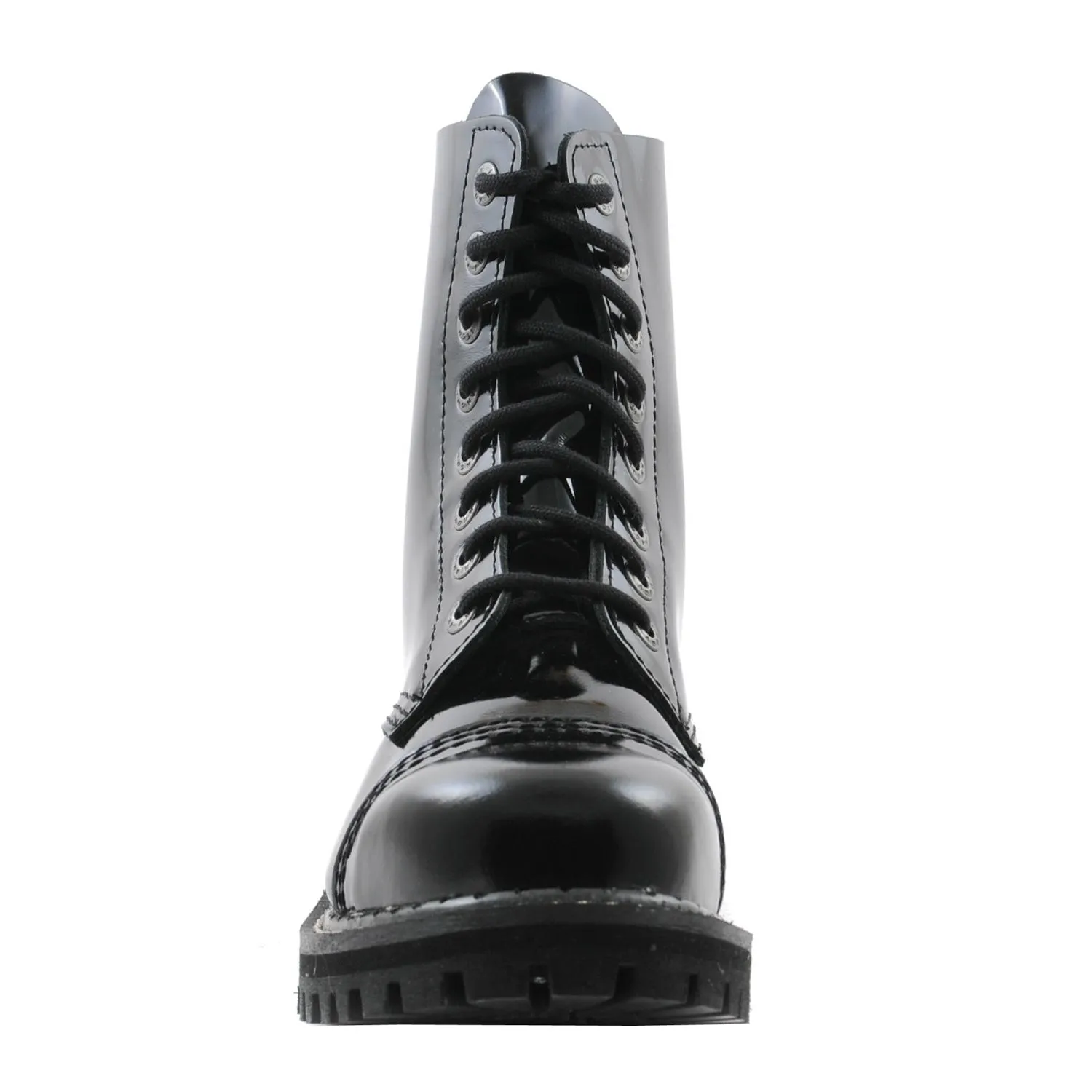 Angry Itch 8 Eyelet Boots with Steel Toe Cap Black Patent Leather