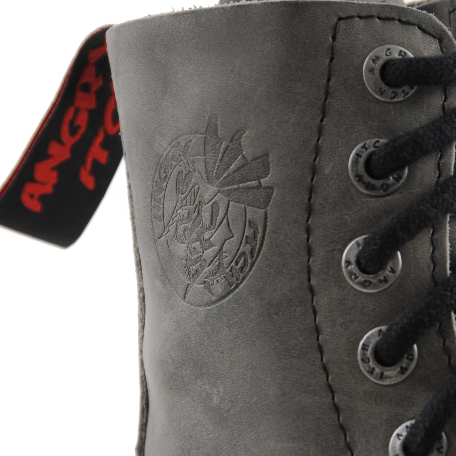 Angry Itch 8 Eyelet Boots with Steel Toe Cap Vintage Grey Leather