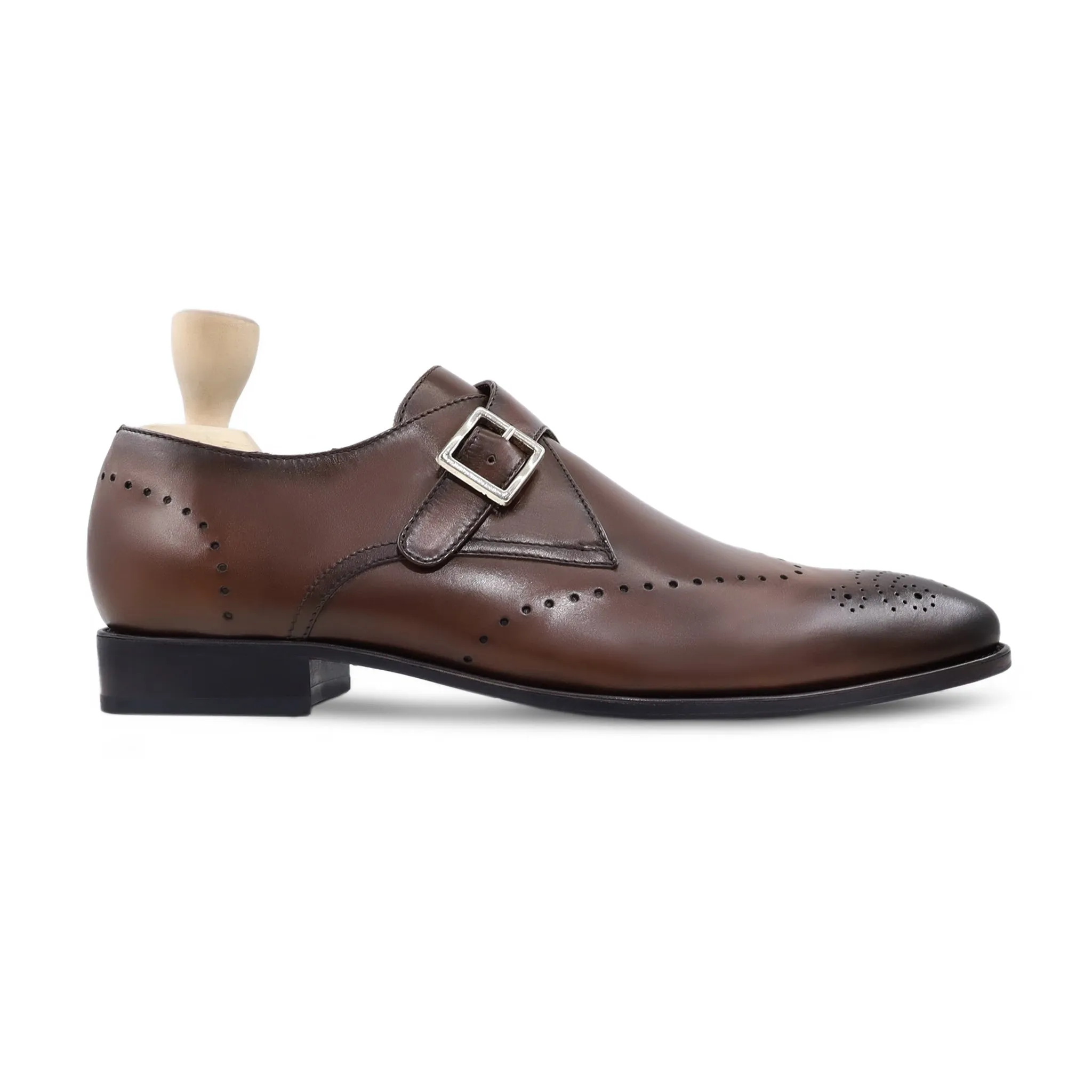 Arnold - Men's Burnished Brown Patina Calf Leather Single Monkstrap