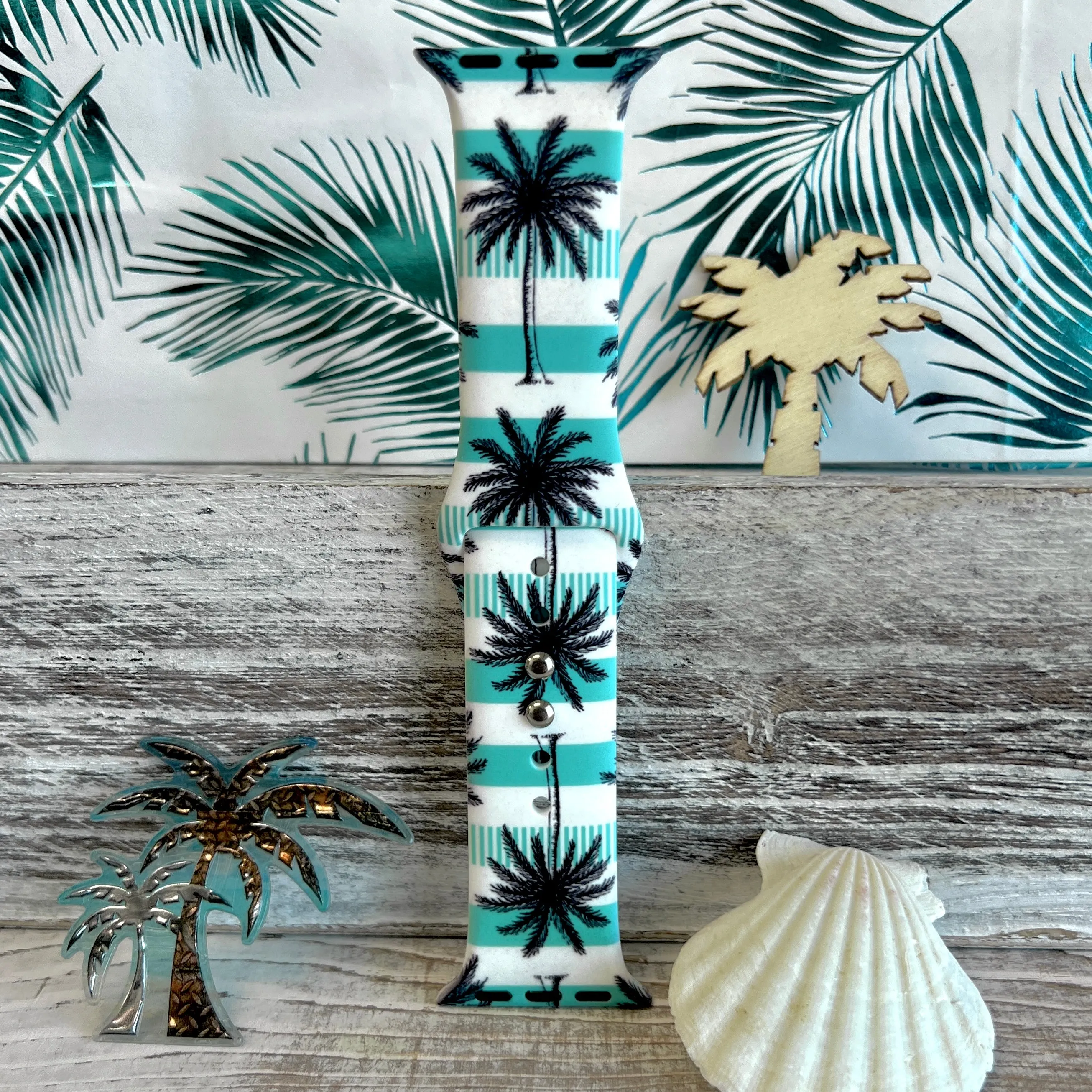 Breezy Palm Tree Print Silicone Band For Apple Watch