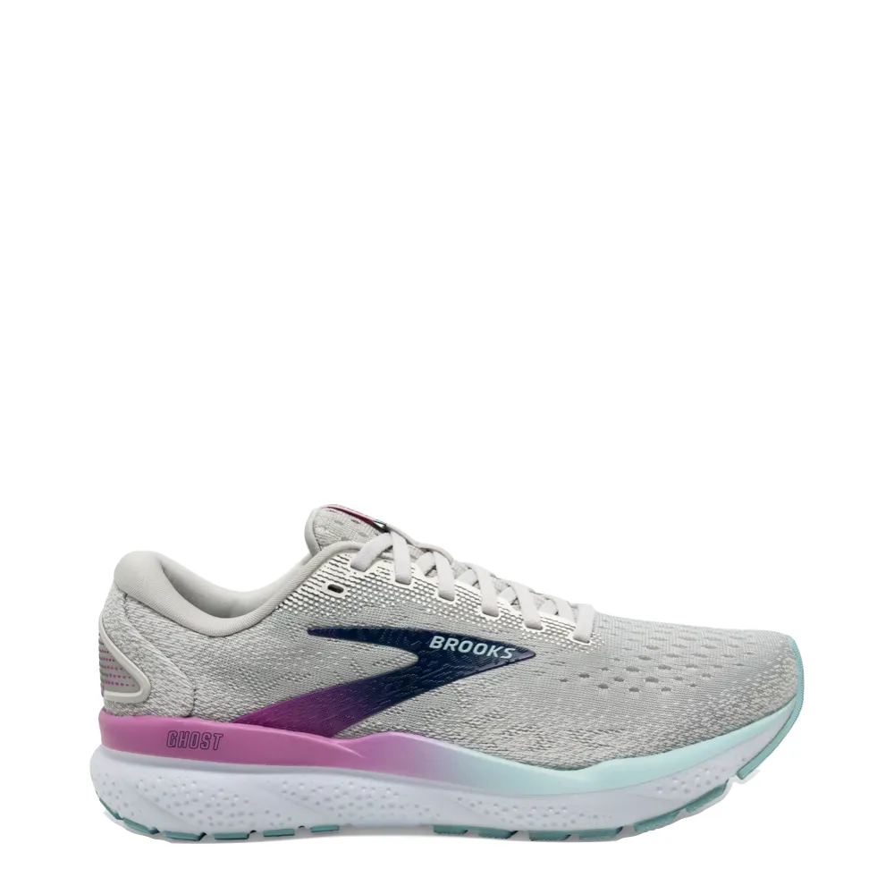 Brooks Women's Ghost 16 Sneaker in White/Grey/Estate Blue