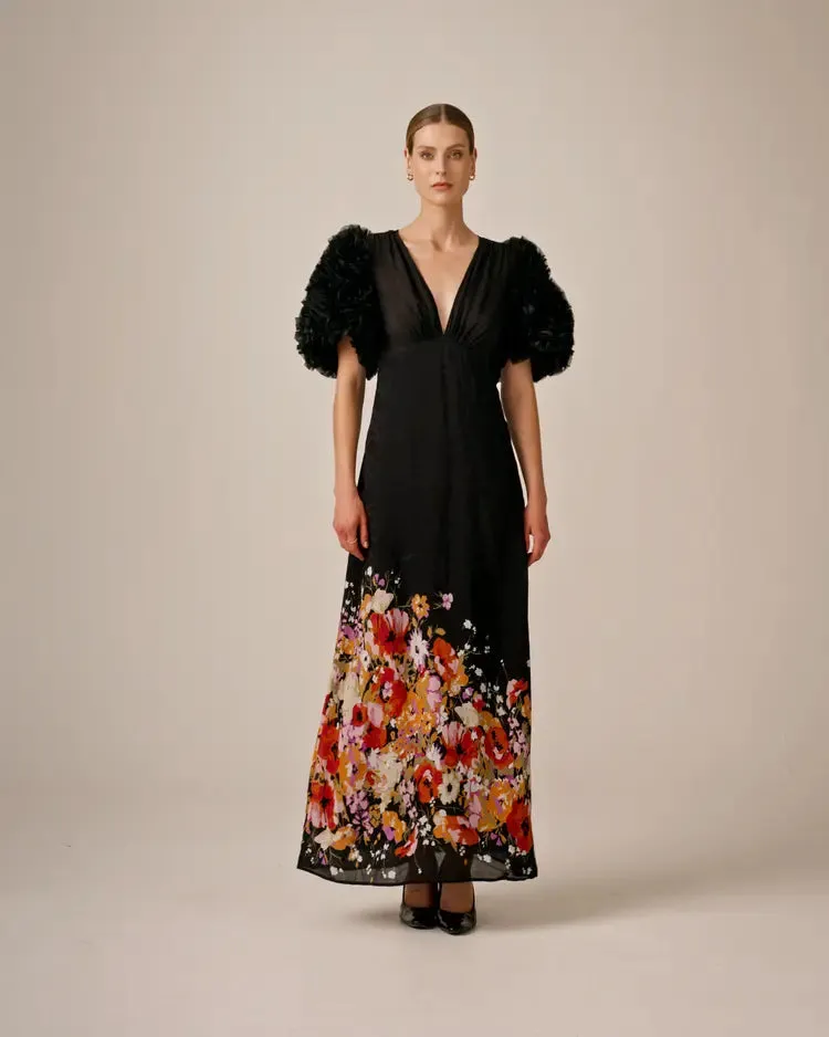 ByTimo Georgette Ruffle Gown in Dark Bloom