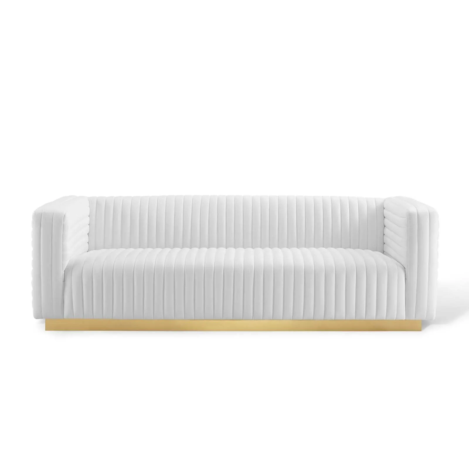 Charisma Channel Tufted Performance Velvet Living Room Sofa White EEI-3886-WHI