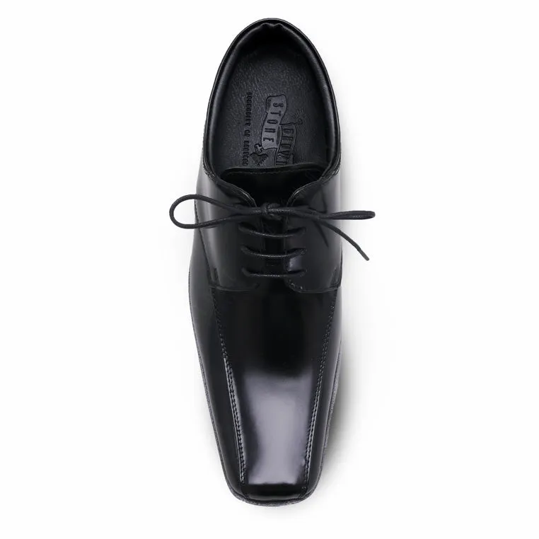 City Oxford Flat Lace European Brush Off Black Patent