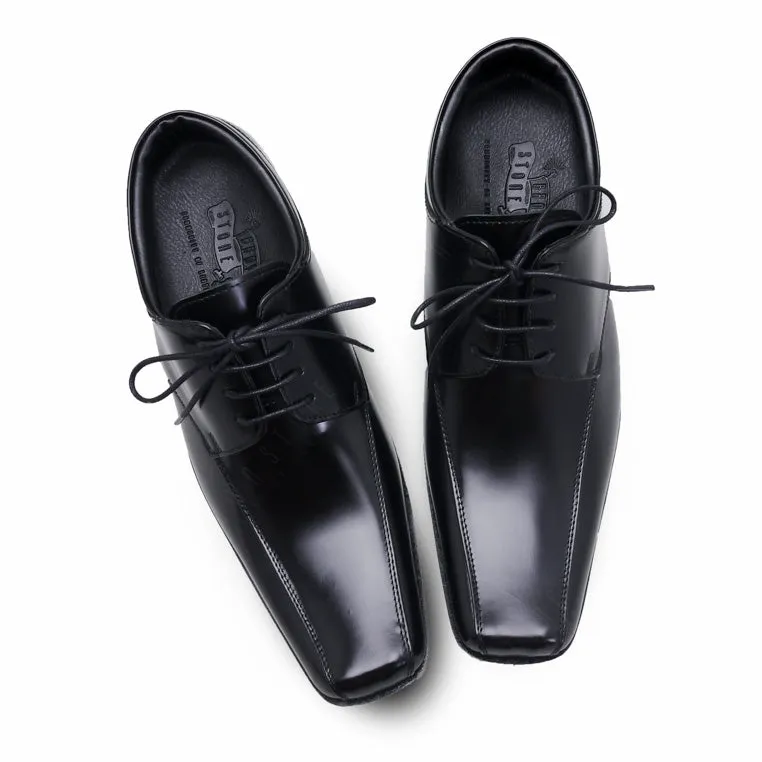 City Oxford Flat Lace European Brush Off Black Patent