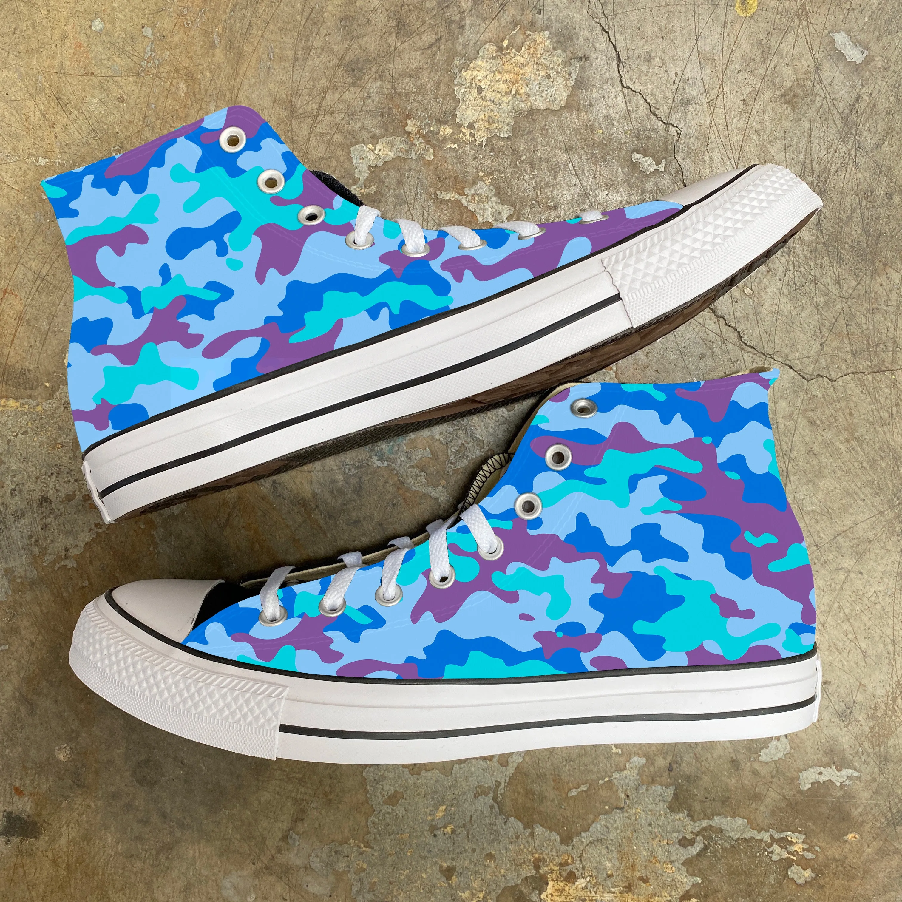 Colorful Camo Blue And Purple Vibrant Camouflage Print Custom Converse - Custom Converse Shoes