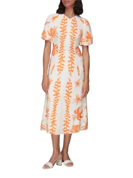 Cora Big Leaf Print Silk Dress