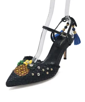 Dolce & Gabbana Black Raffia Pineapple Heels sz 11