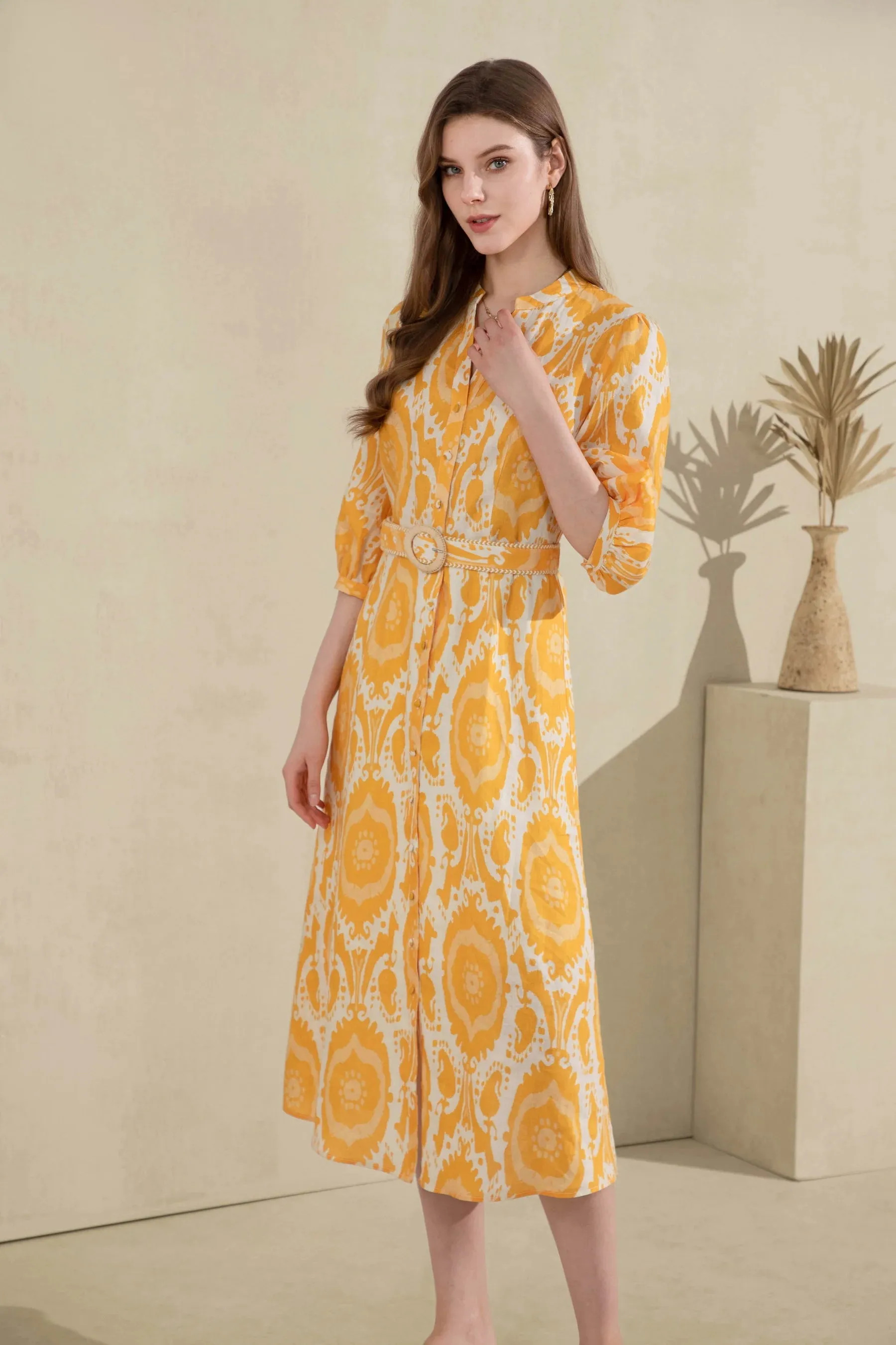 GDS Abyss Linen Long Dress | Yellow