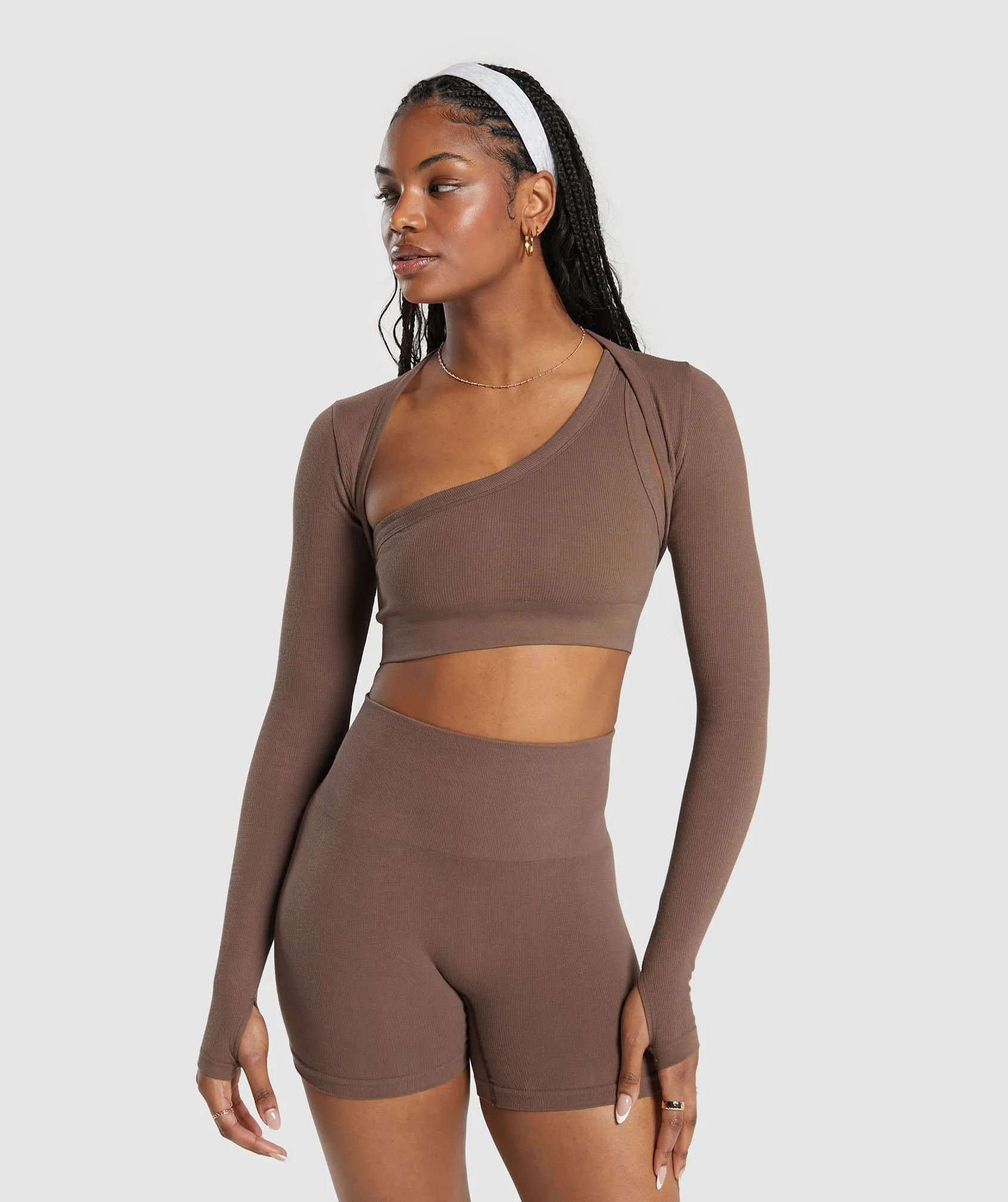 Gymshark Ribbed Cotton Seamless Shrug - Soft Brown