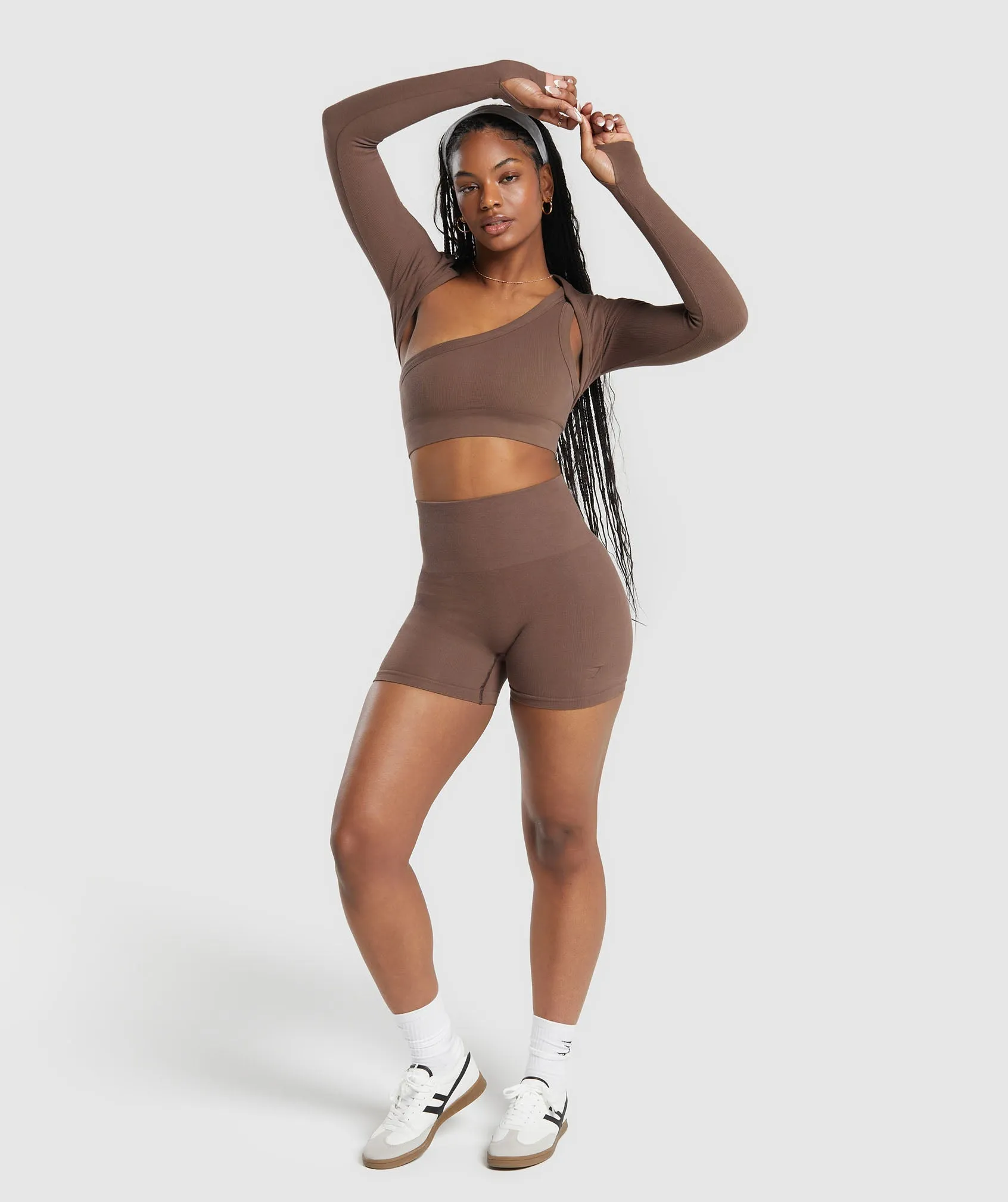 Gymshark Ribbed Cotton Seamless Shrug - Soft Brown