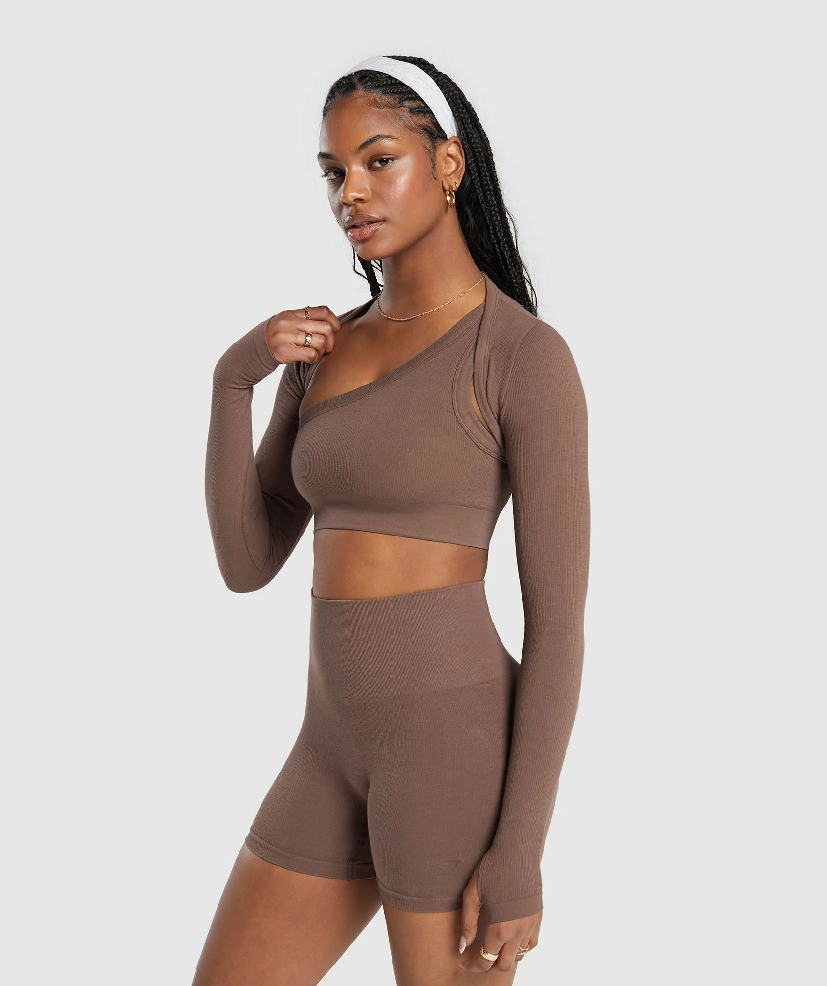 Gymshark Ribbed Cotton Seamless Shrug - Soft Brown