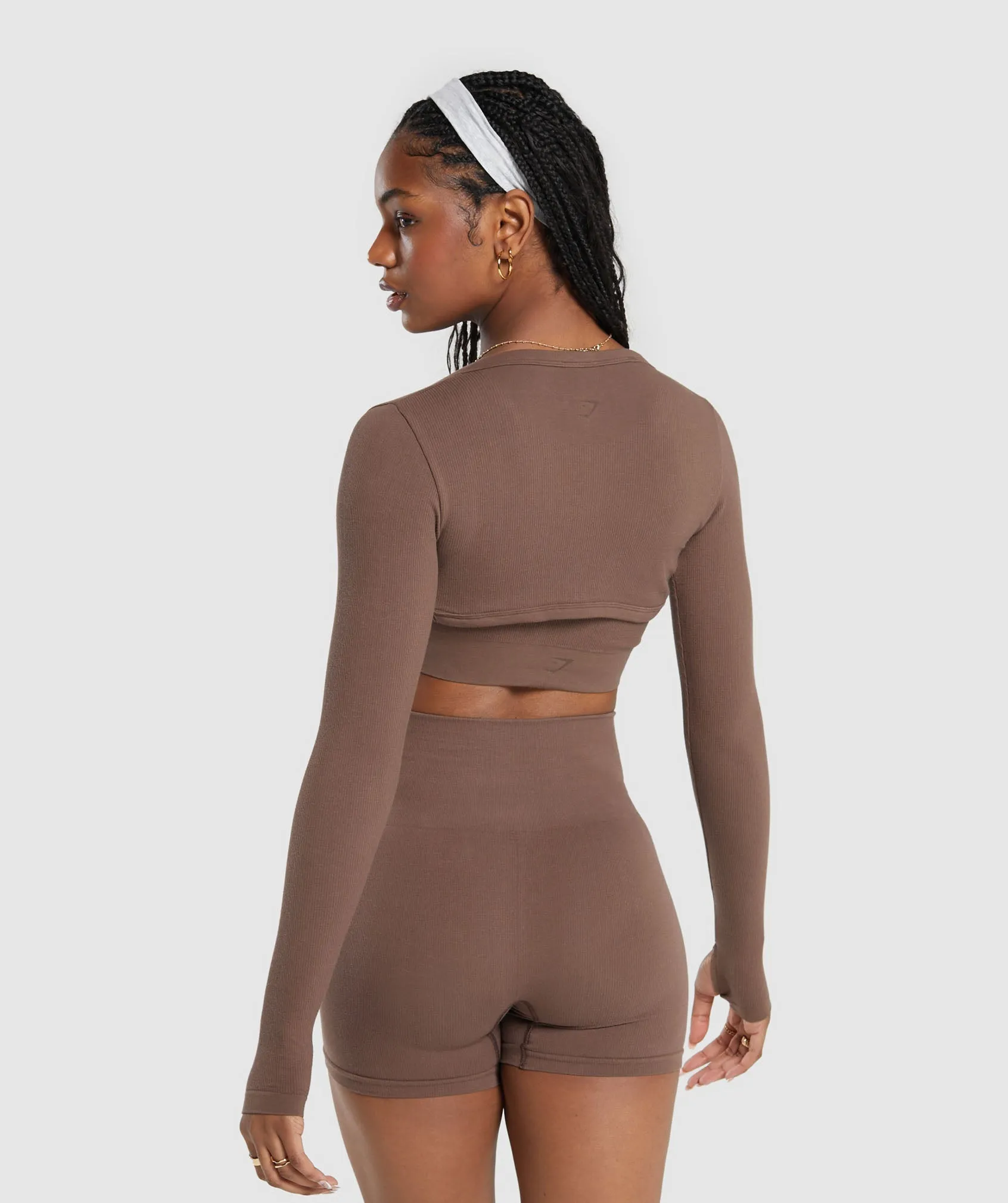 Gymshark Ribbed Cotton Seamless Shrug - Soft Brown