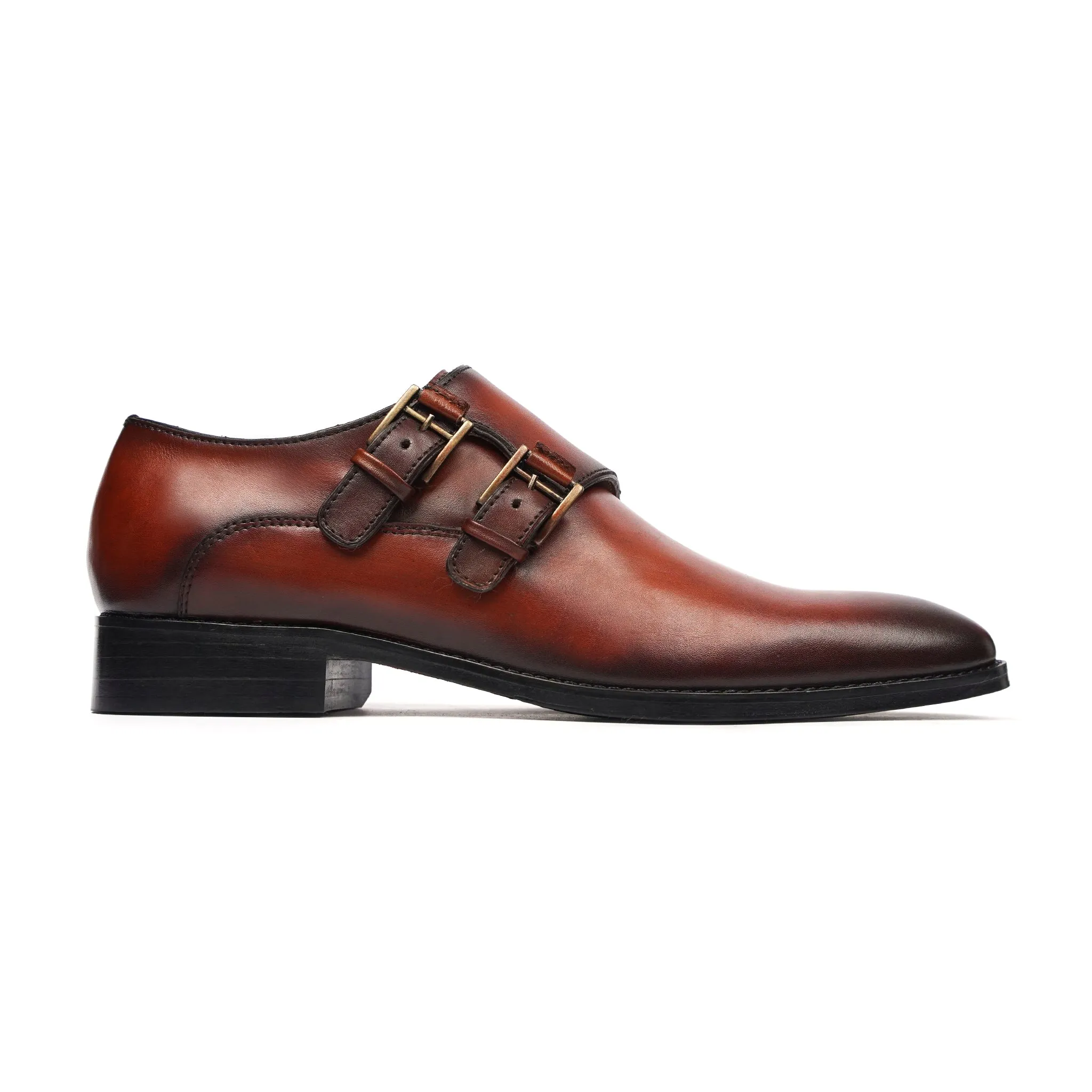 Kamburg - Men's Burnished Orange Tan Calf Leather Double Monkstrap