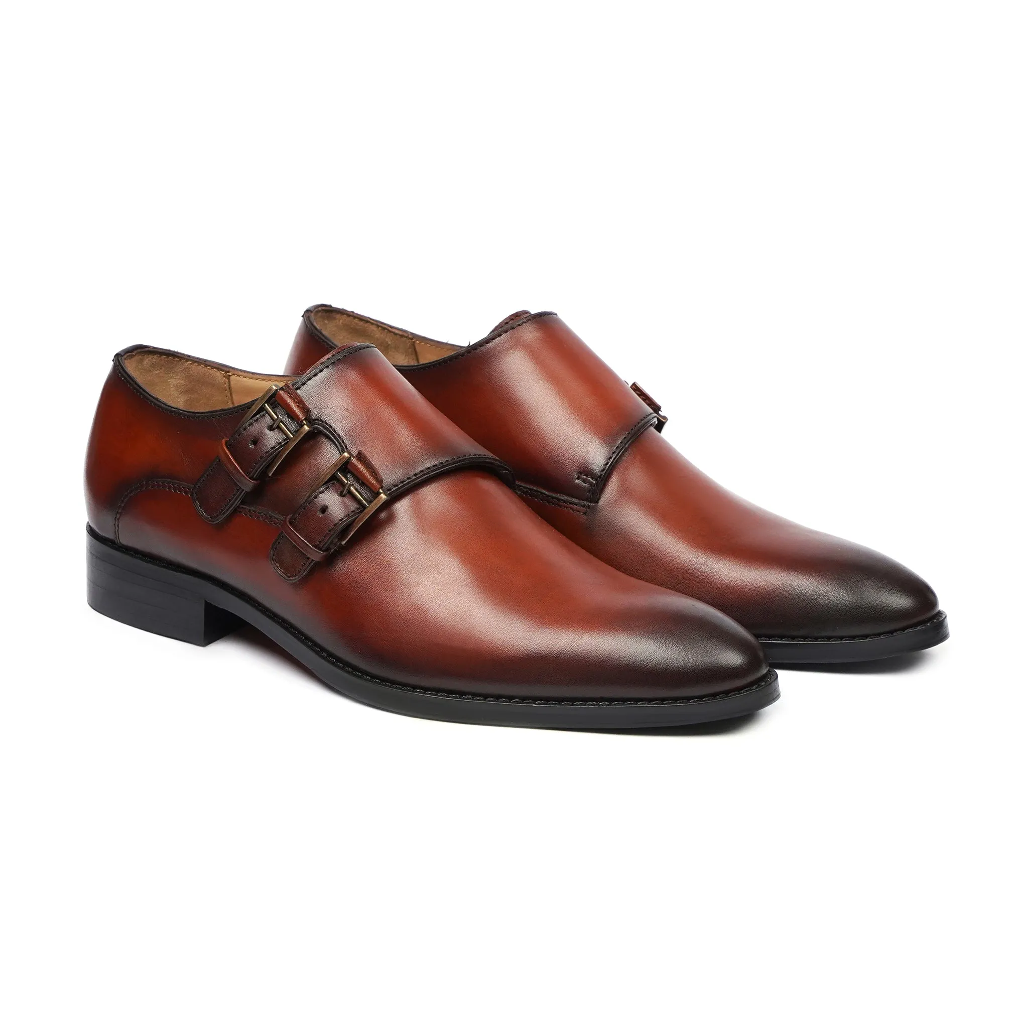 Kamburg - Men's Burnished Orange Tan Calf Leather Double Monkstrap