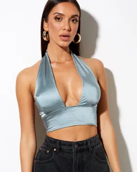 Keiza Crop Top in Satin Silver Blue