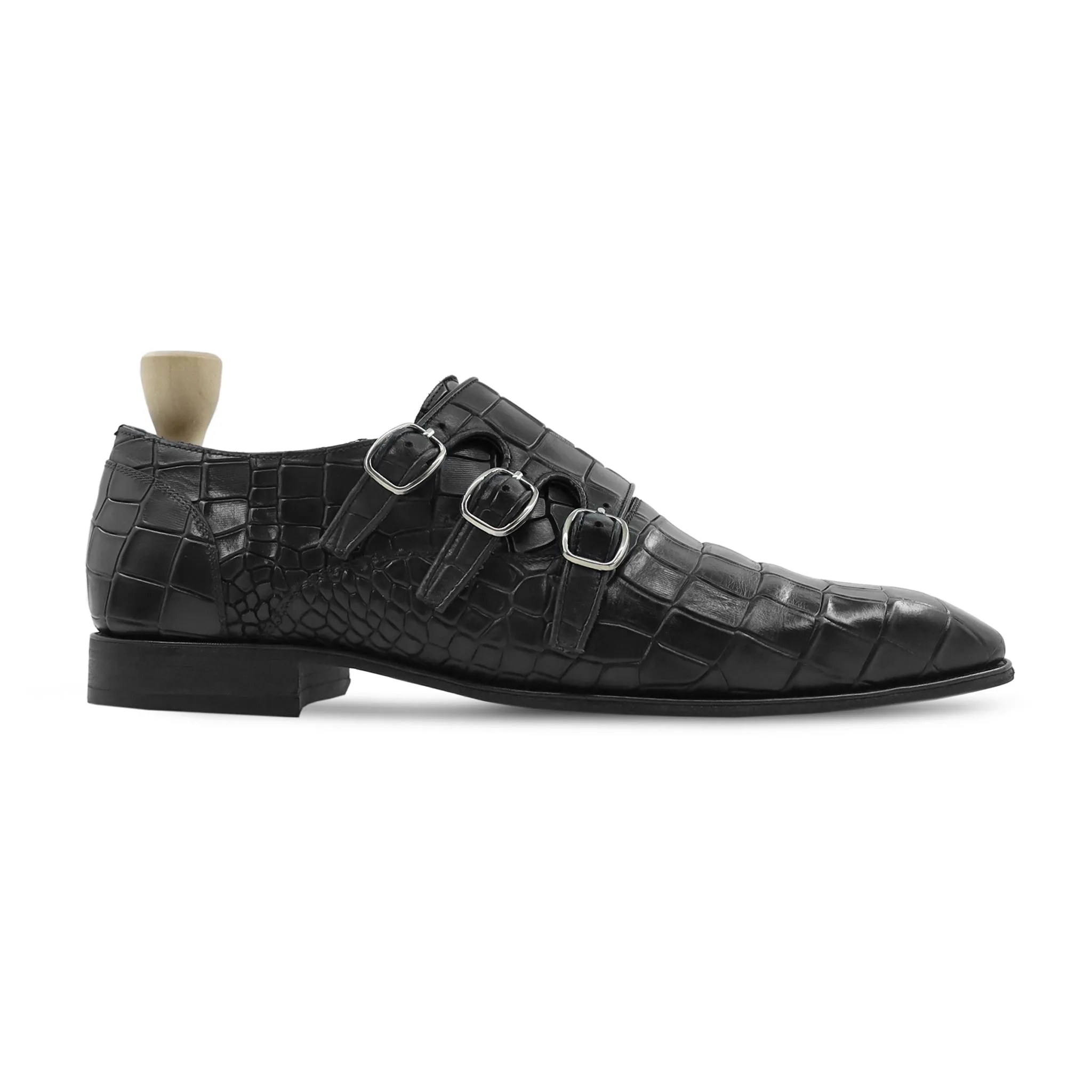 Komlo - Men's Black Calf Leather Triple Monkstrap