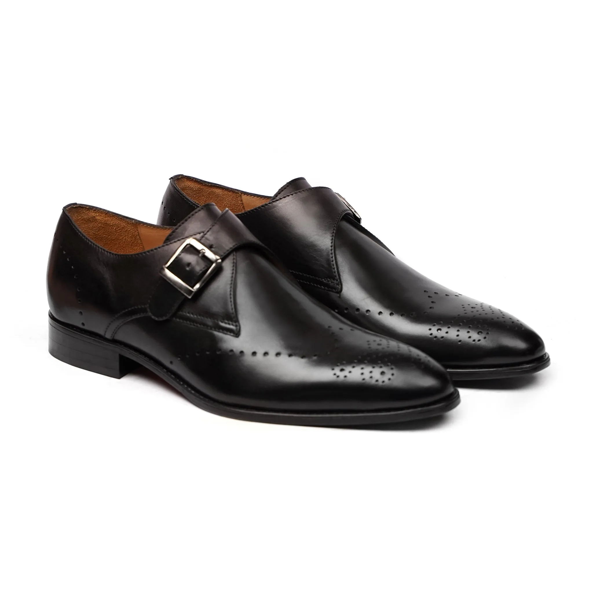 Lonnie - Men's Black Calf Leather Single Monkstrap