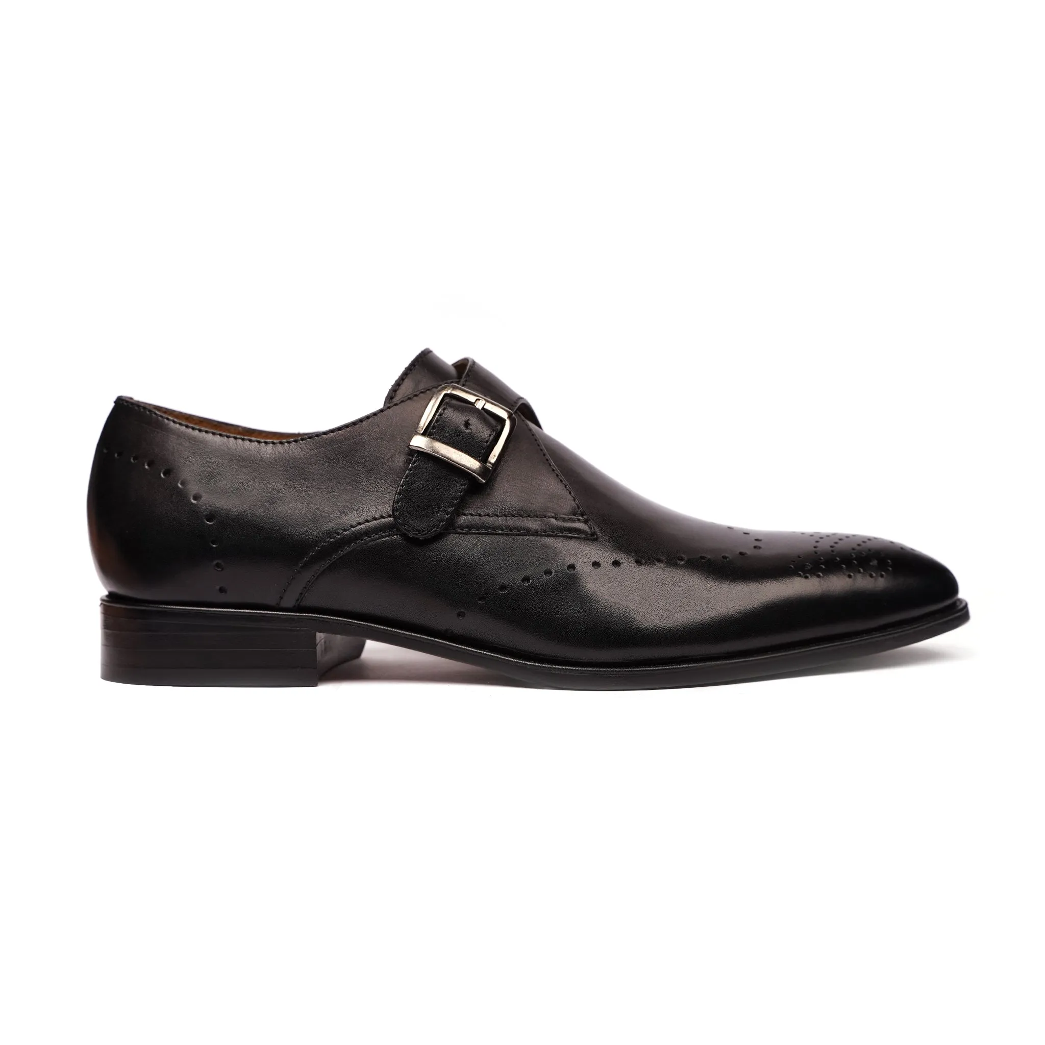 Lonnie - Men's Black Calf Leather Single Monkstrap