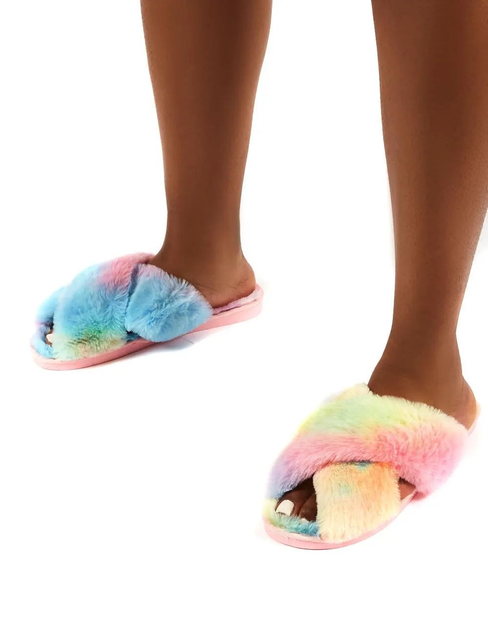 Mallow Multi Fluffy Cross Strap Slippers