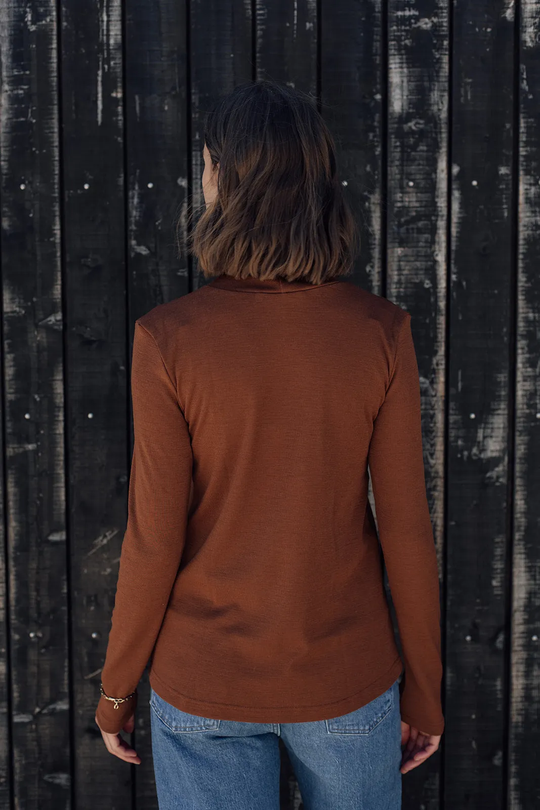 Merino Rib Turtle Neck Top - Rust