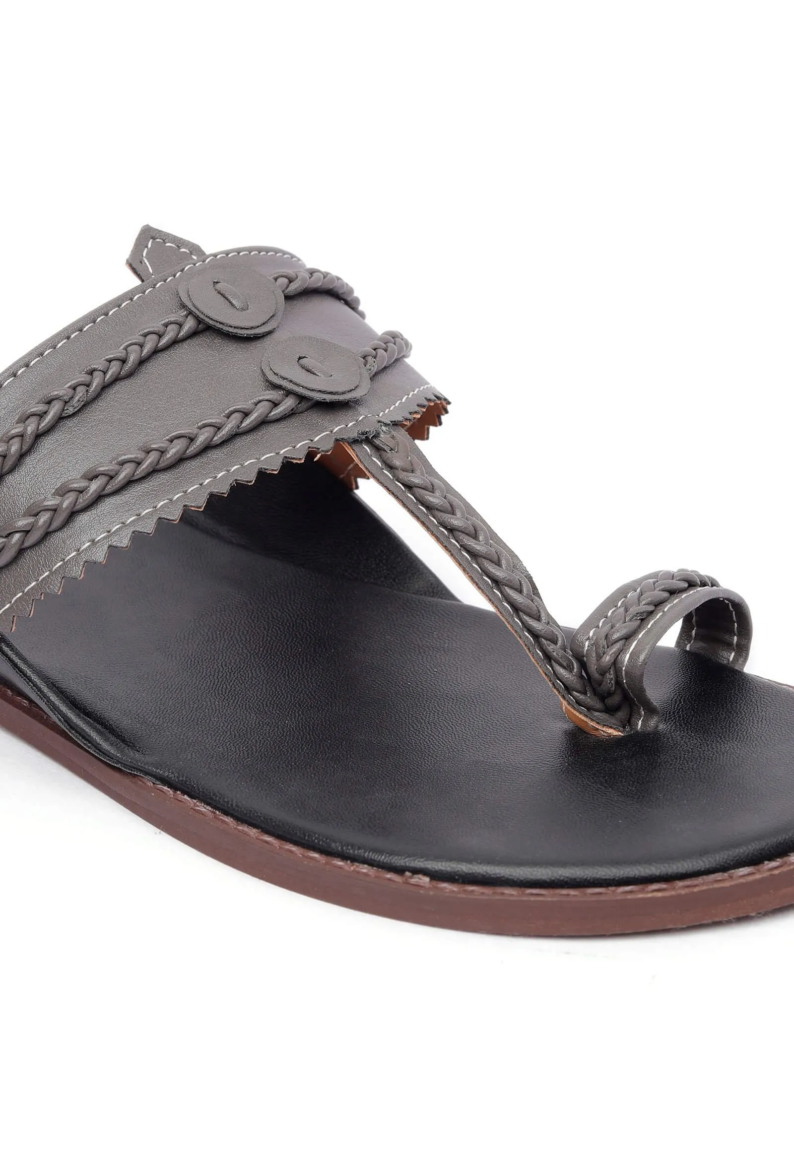 Metal Grey Handcrafted Cruelty-Free Leather Kolhapuri Inspired Chappals