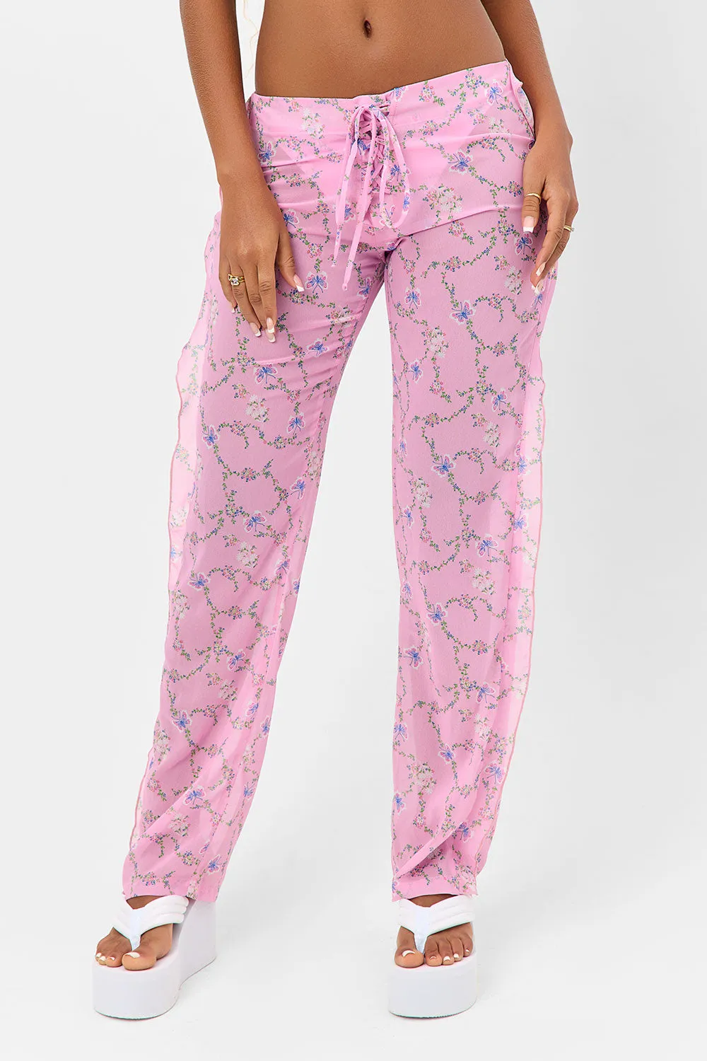 Molly Lace Up Chiffon Pants - Fairytale