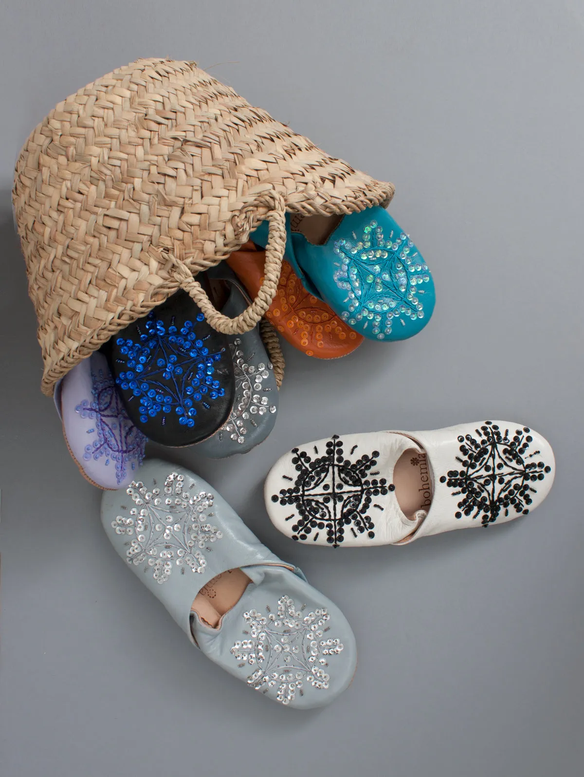 Moroccan Babouche Sequin Slippers - Seconds, Large (Assorted Colours)