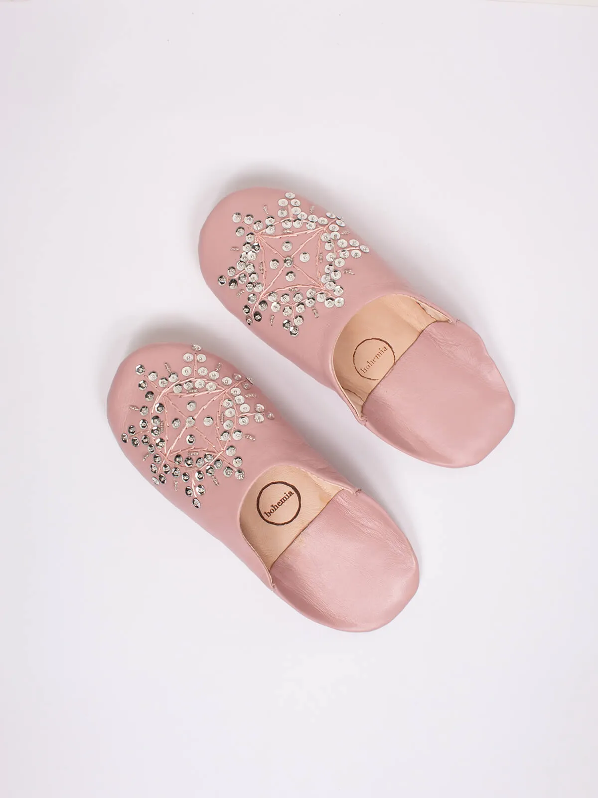 Moroccan Babouche Sequin Slippers, Vintage Pink