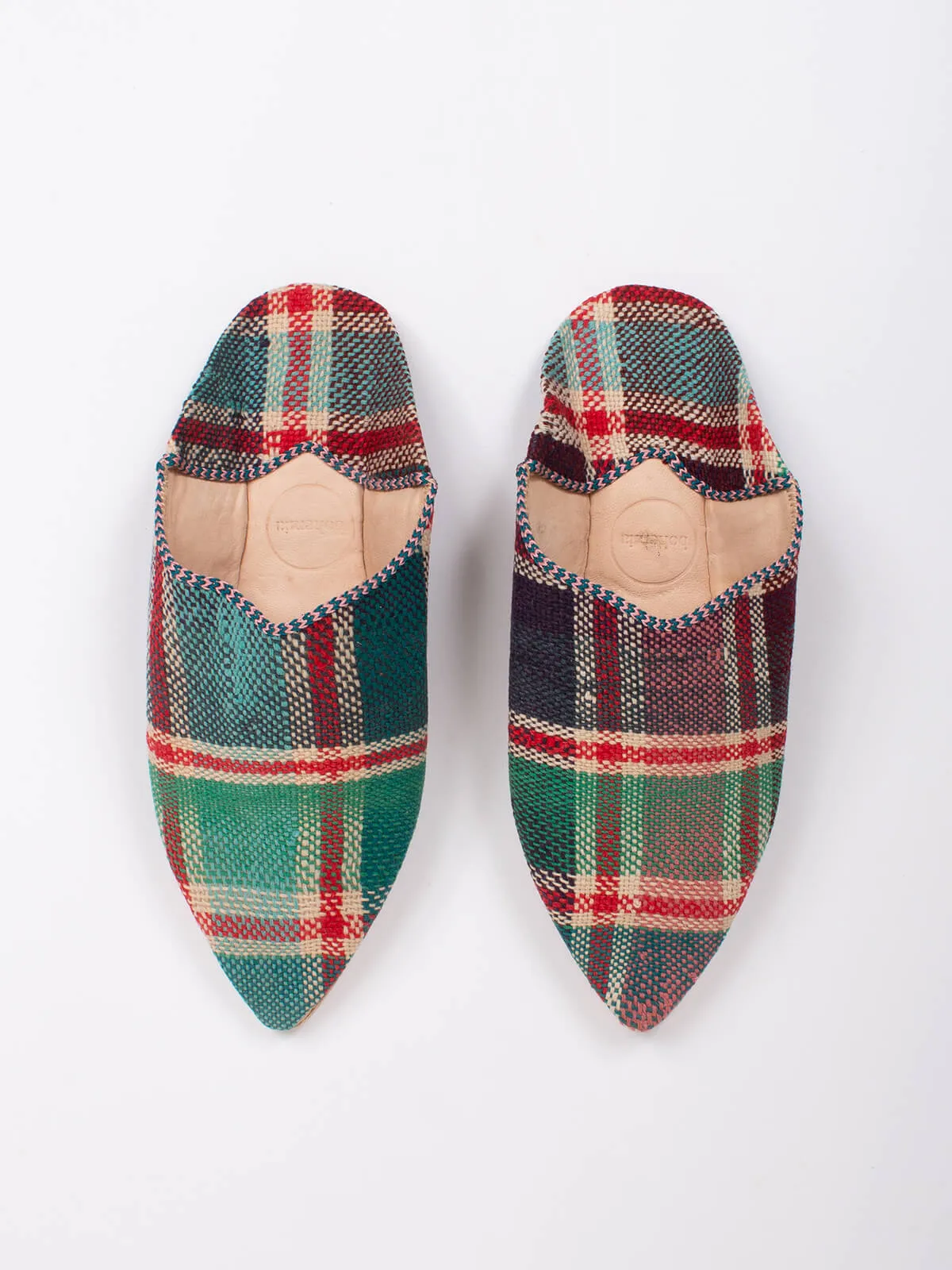 Moroccan Boujad Pointed Babouche Slippers, Ourika Check