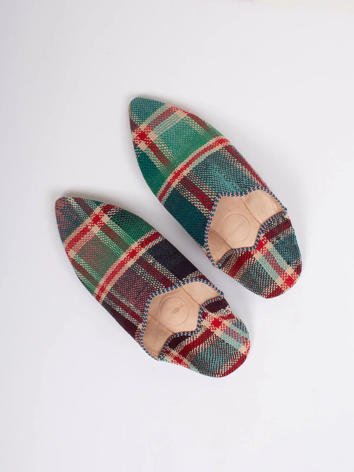 Moroccan Boujad Pointed Babouche Slippers, Ourika Check