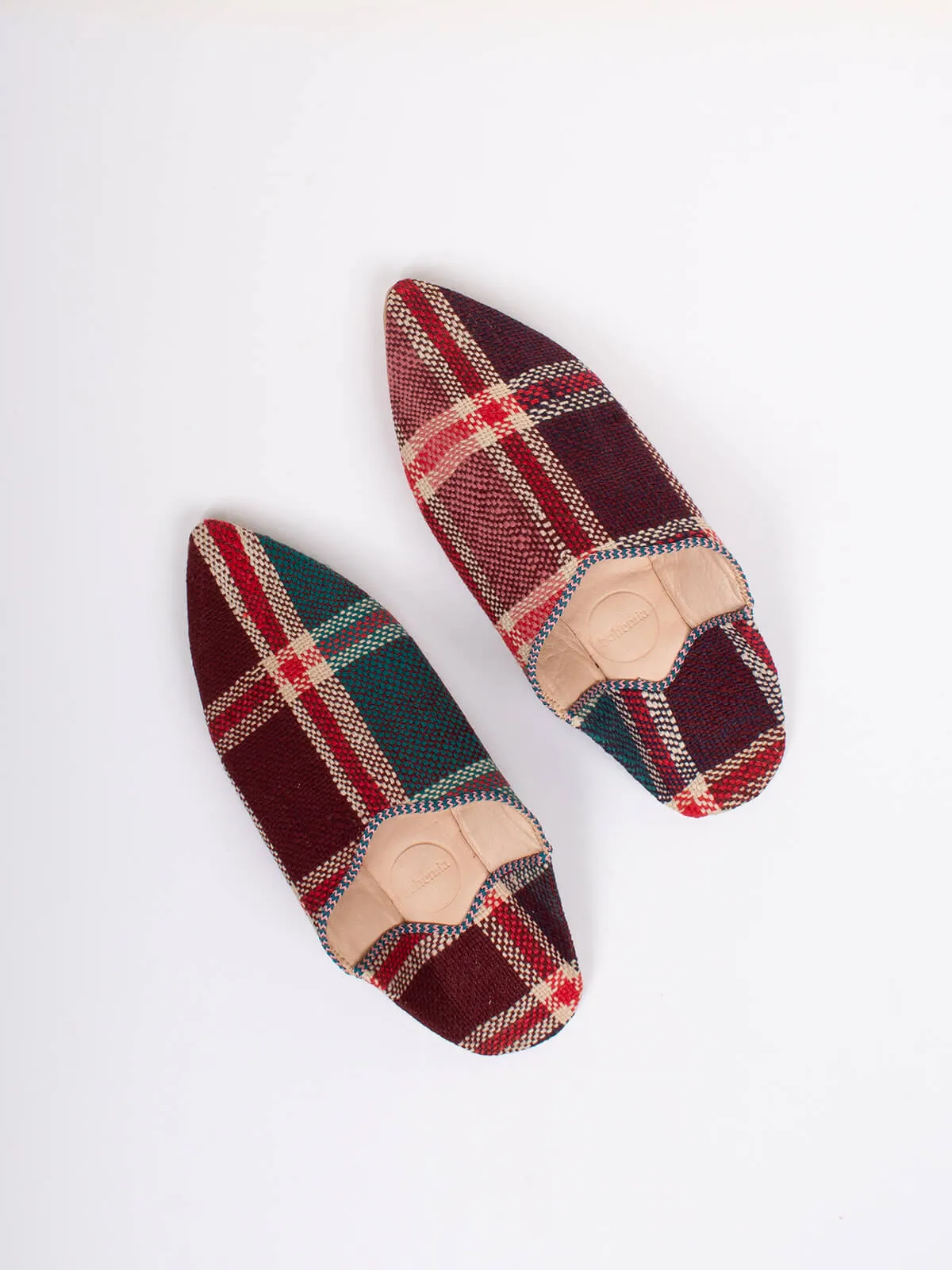 Moroccan Boujad Pointed Babouche Slippers, Ourika Check