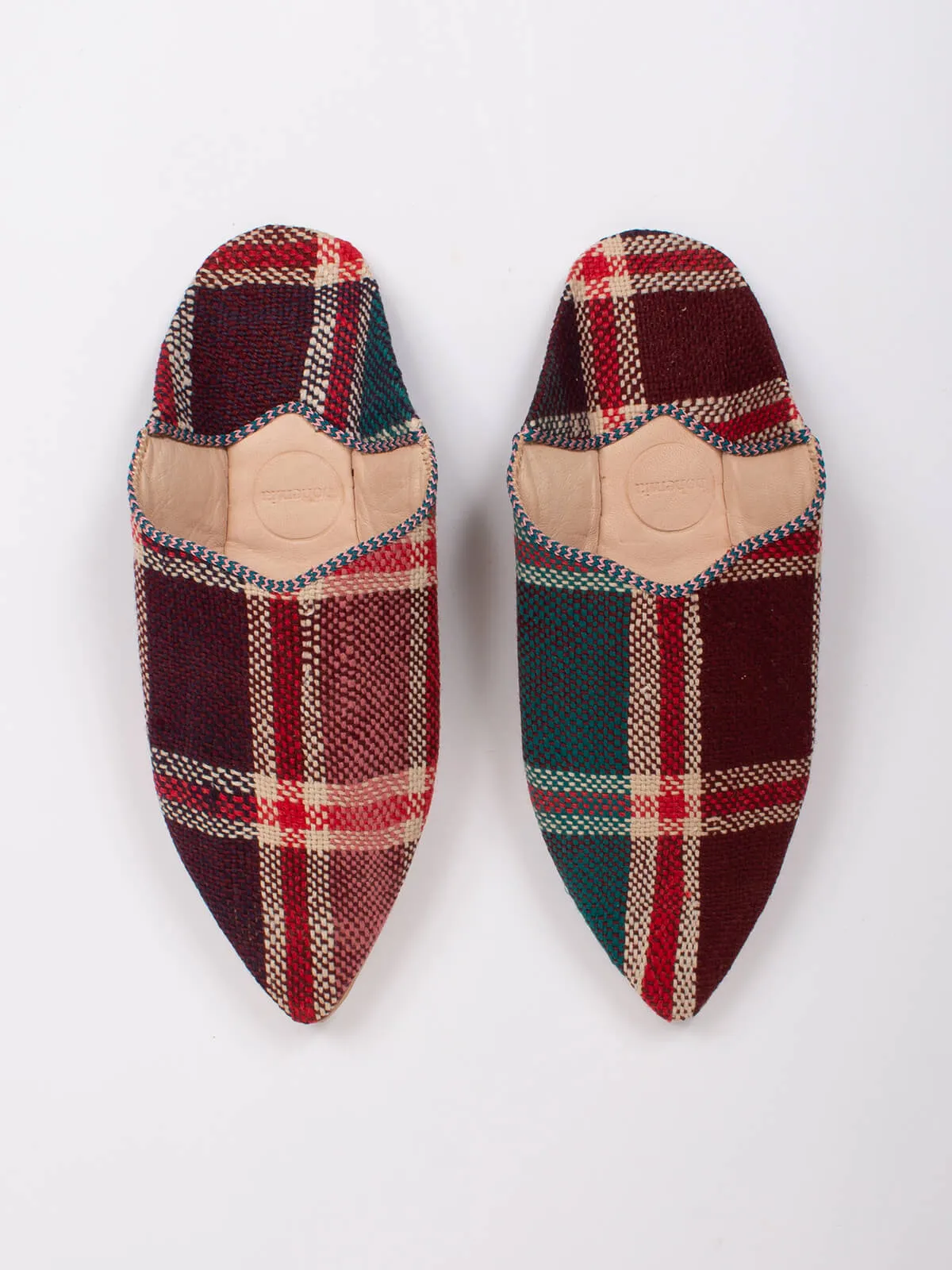 Moroccan Boujad Pointed Babouche Slippers, Ourika Check