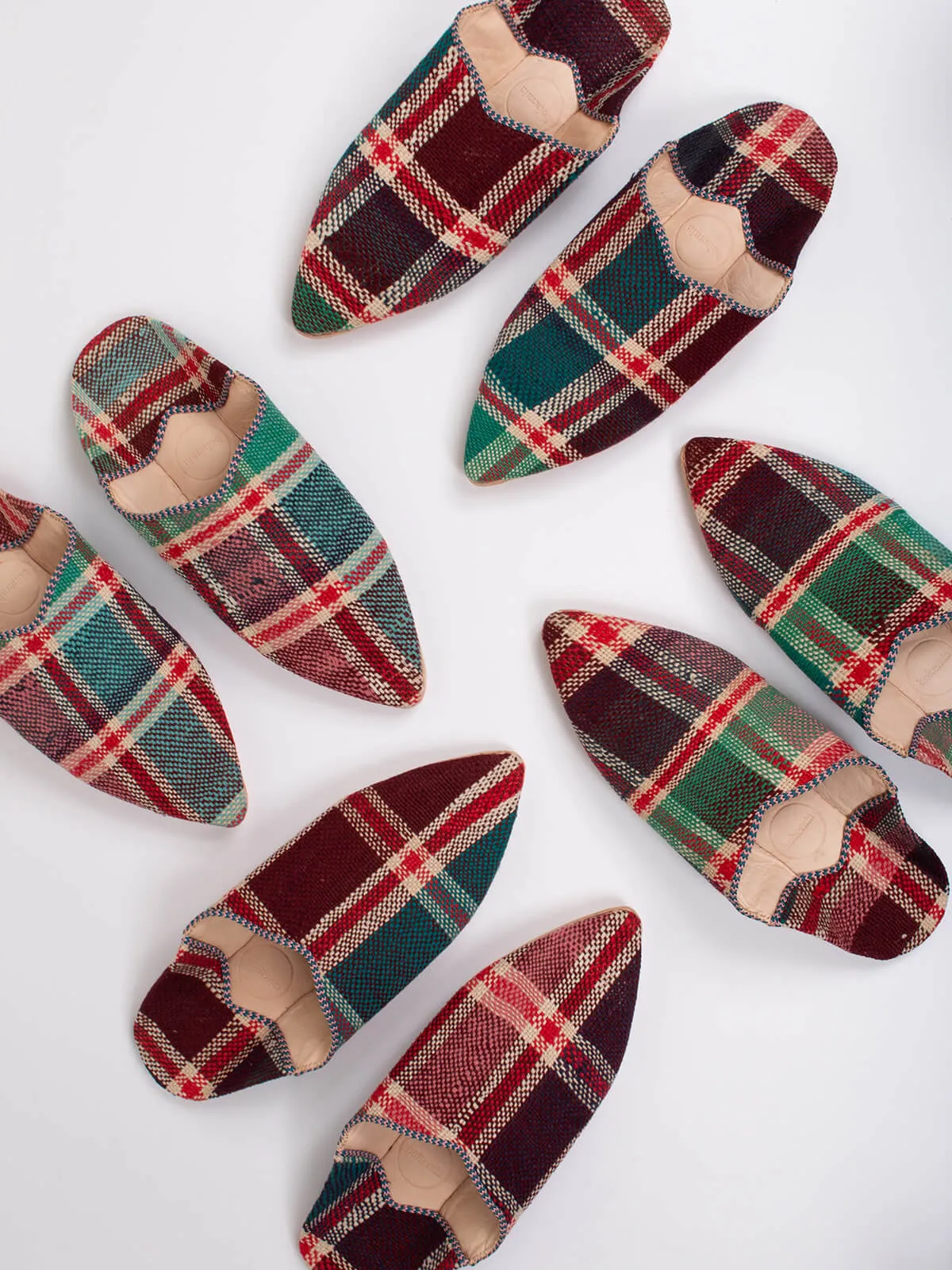 Moroccan Boujad Pointed Babouche Slippers, Ourika Check