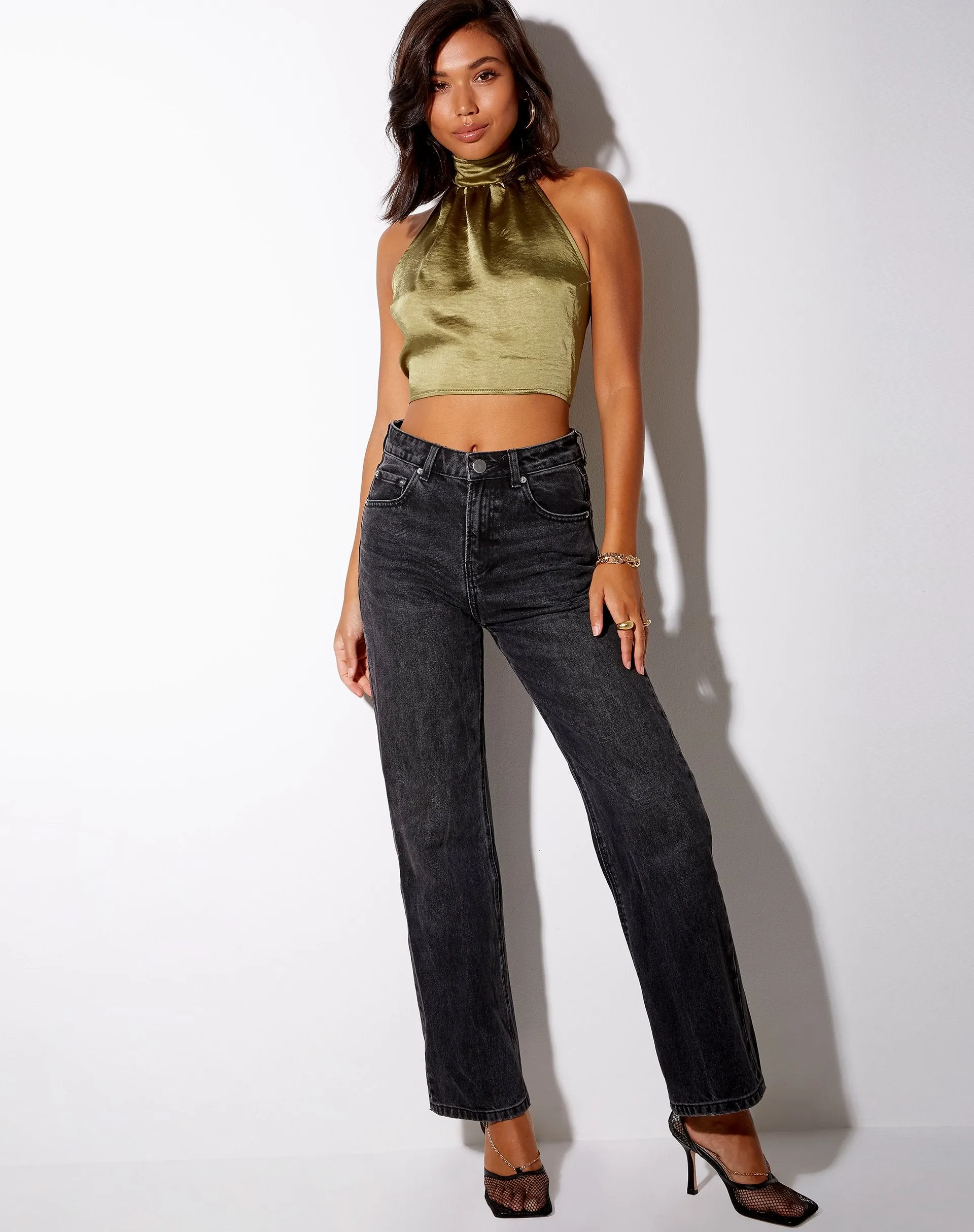 Noela Crop Top in Satin Olive