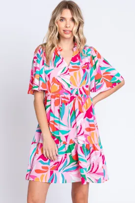 Printed Short Sleeve Ruffle Hem Dress