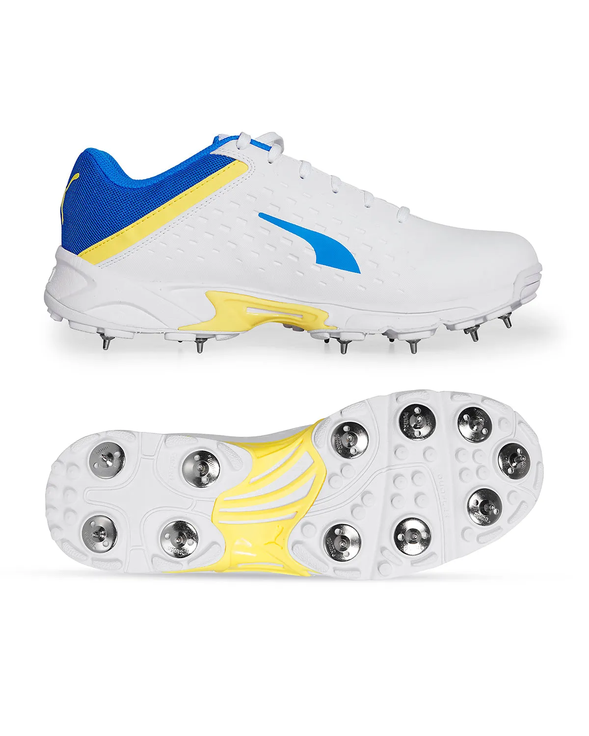 Puma 22.2 Cricket Shoes - Steel Spikes - White Yellow Blaze - Blue