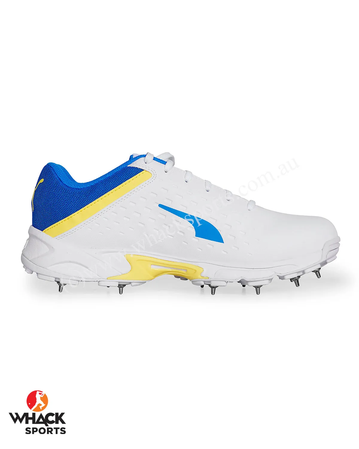 Puma 22.2 Cricket Shoes - Steel Spikes - White Yellow Blaze - Blue