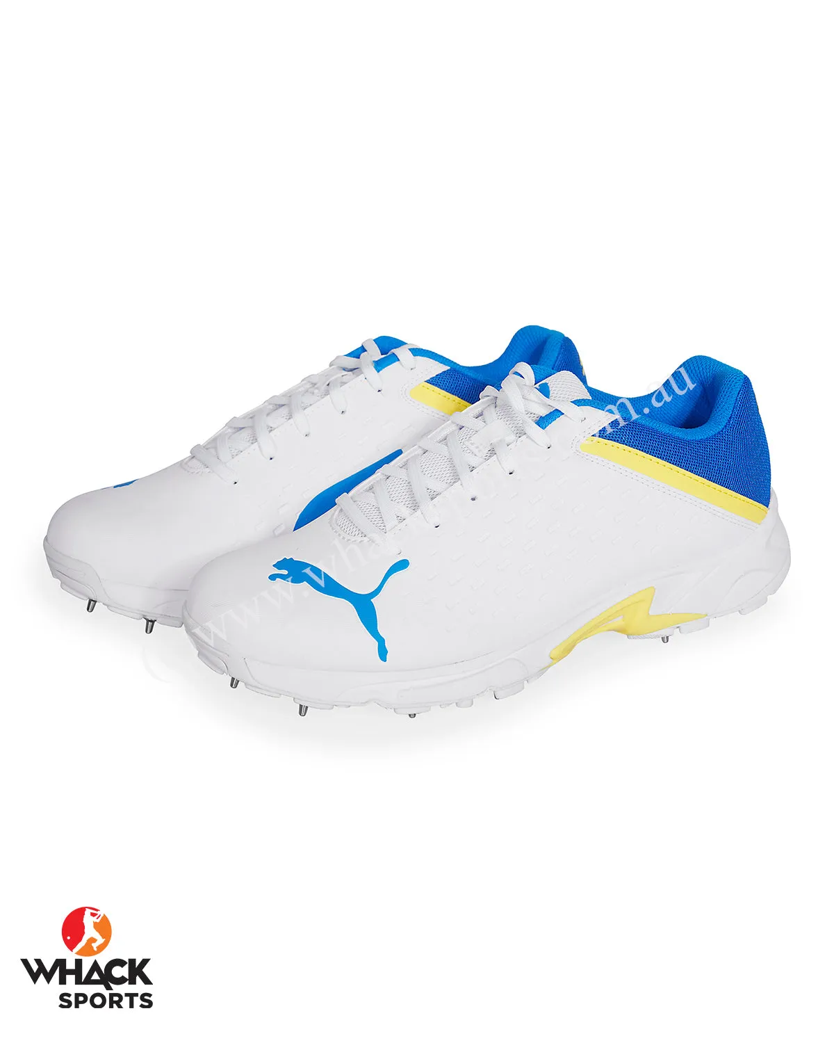 Puma 22.2 Cricket Shoes - Steel Spikes - White Yellow Blaze - Blue