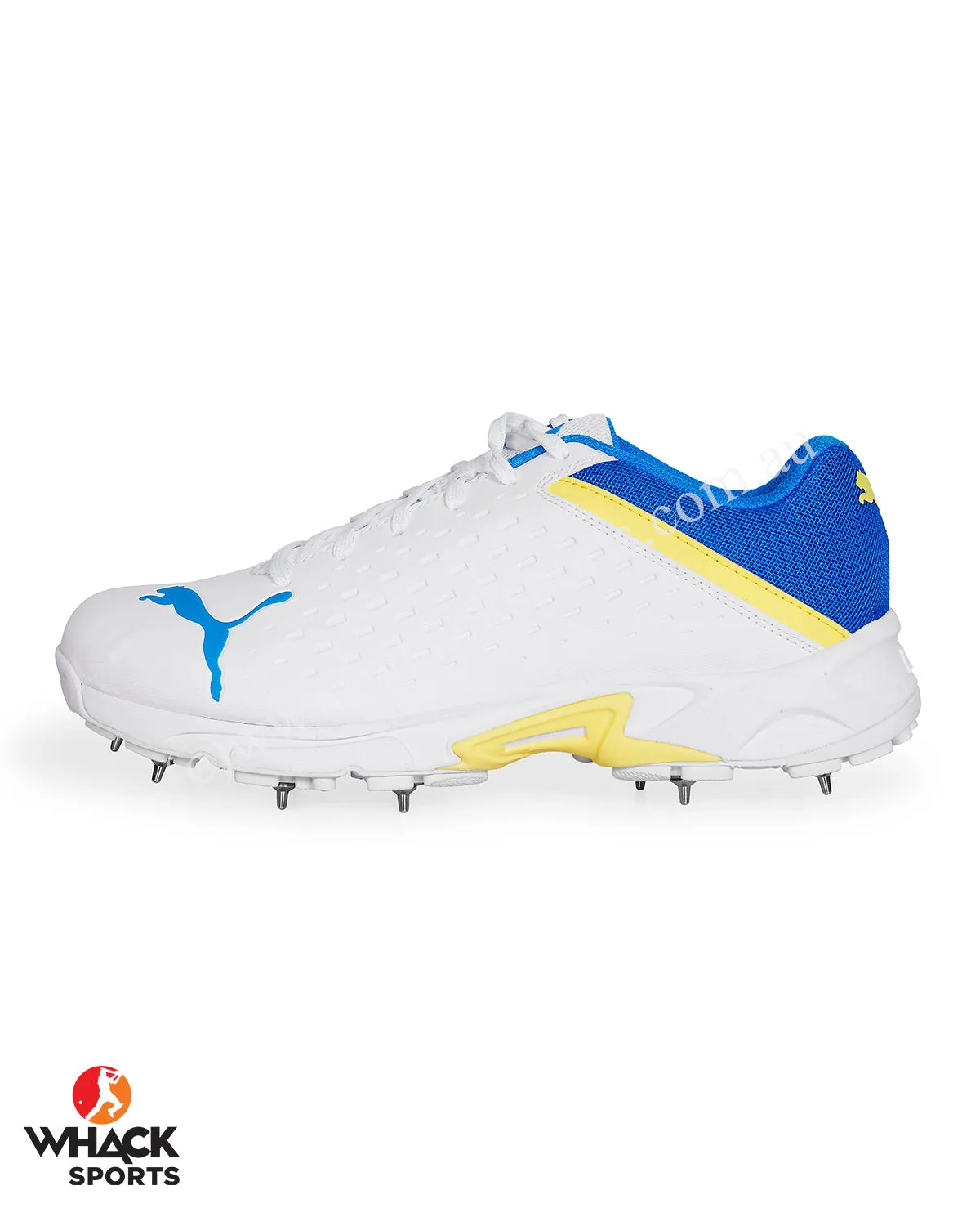 Puma 22.2 Cricket Shoes - Steel Spikes - White Yellow Blaze - Blue