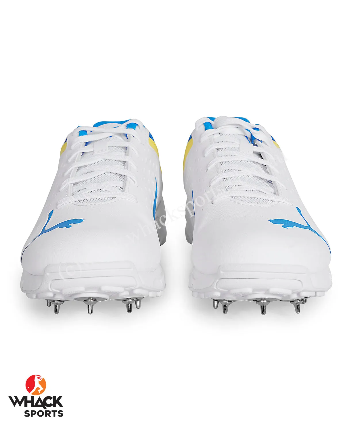 Puma 22.2 Cricket Shoes - Steel Spikes - White Yellow Blaze - Blue