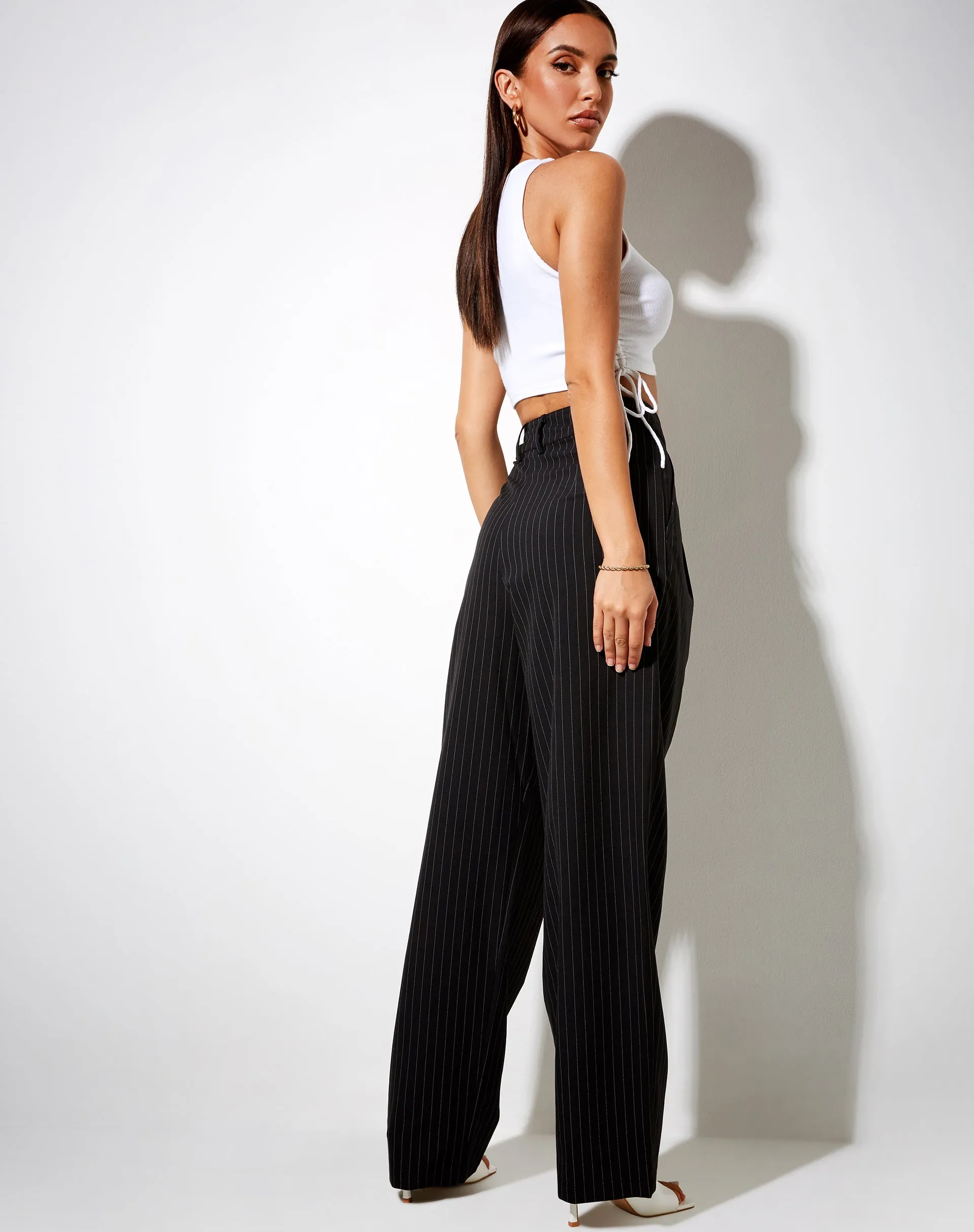 Sakila Trouser in Pinstripe Black