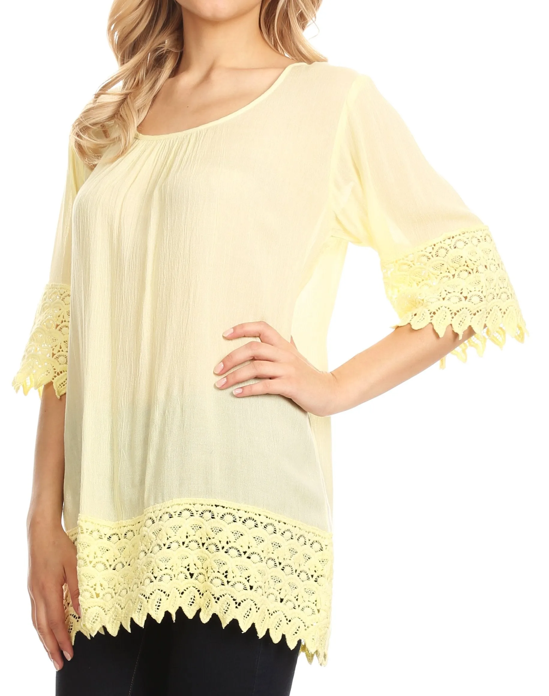 Sakkas Marija Womens Essential Everyday  Lace Top Blouse Light Soft Summer Travel