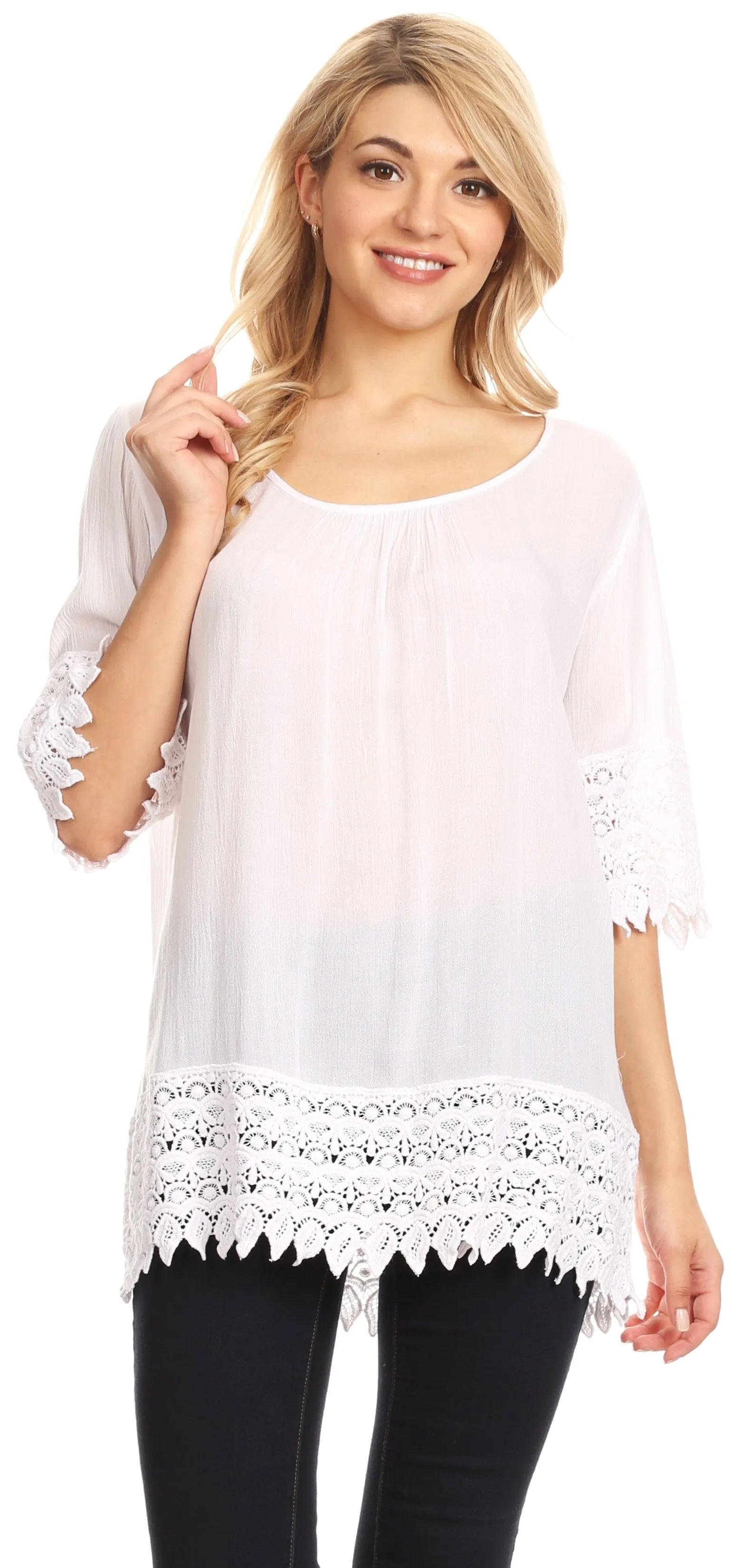 Sakkas Marija Womens Essential Everyday  Lace Top Blouse Light Soft Summer Travel