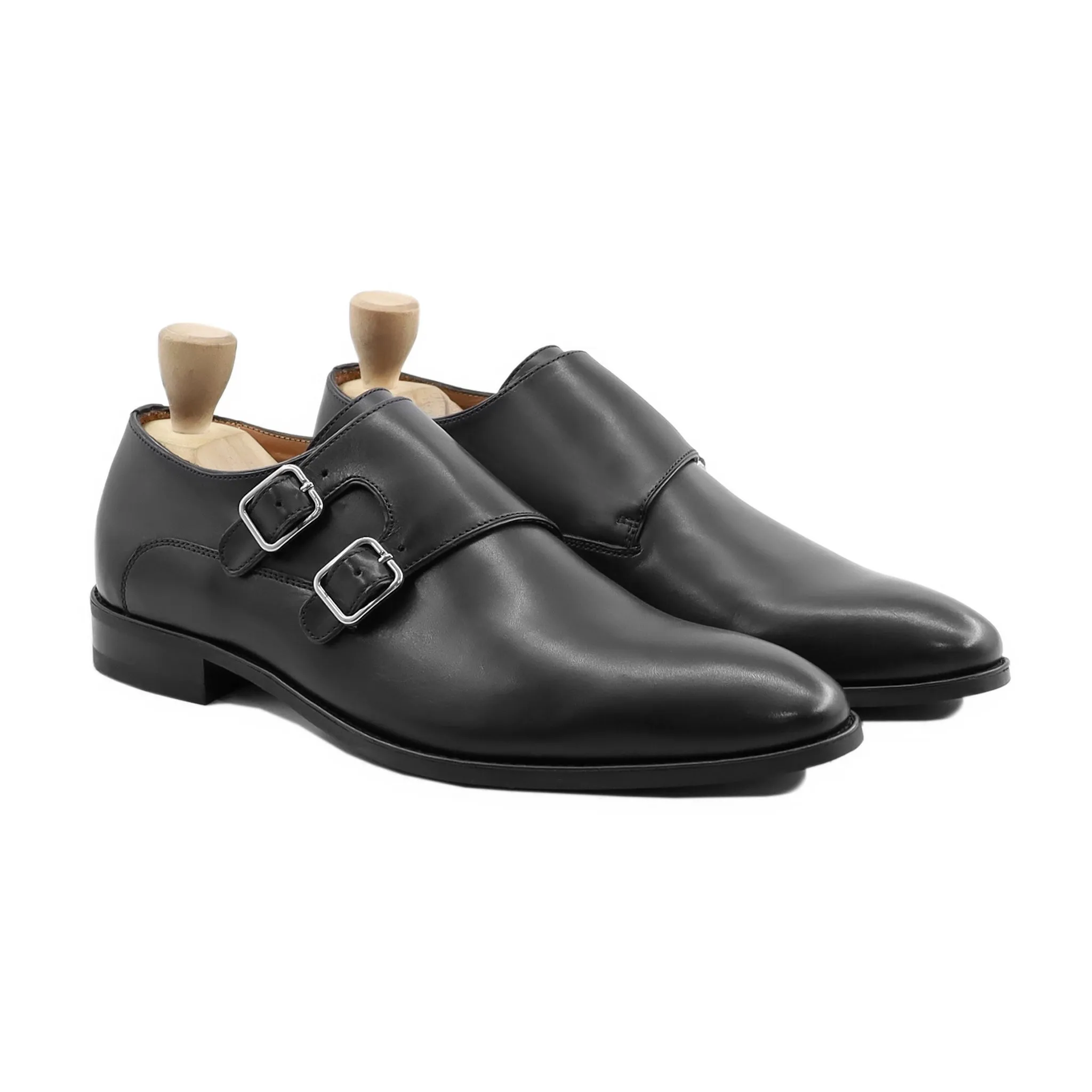 Salamina - Men's Black Calf Leather Double Monkstrap