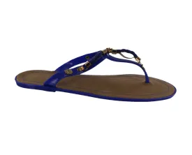 Sandal Jandal Style Flat Blue with Braid Accent and Gold Detail